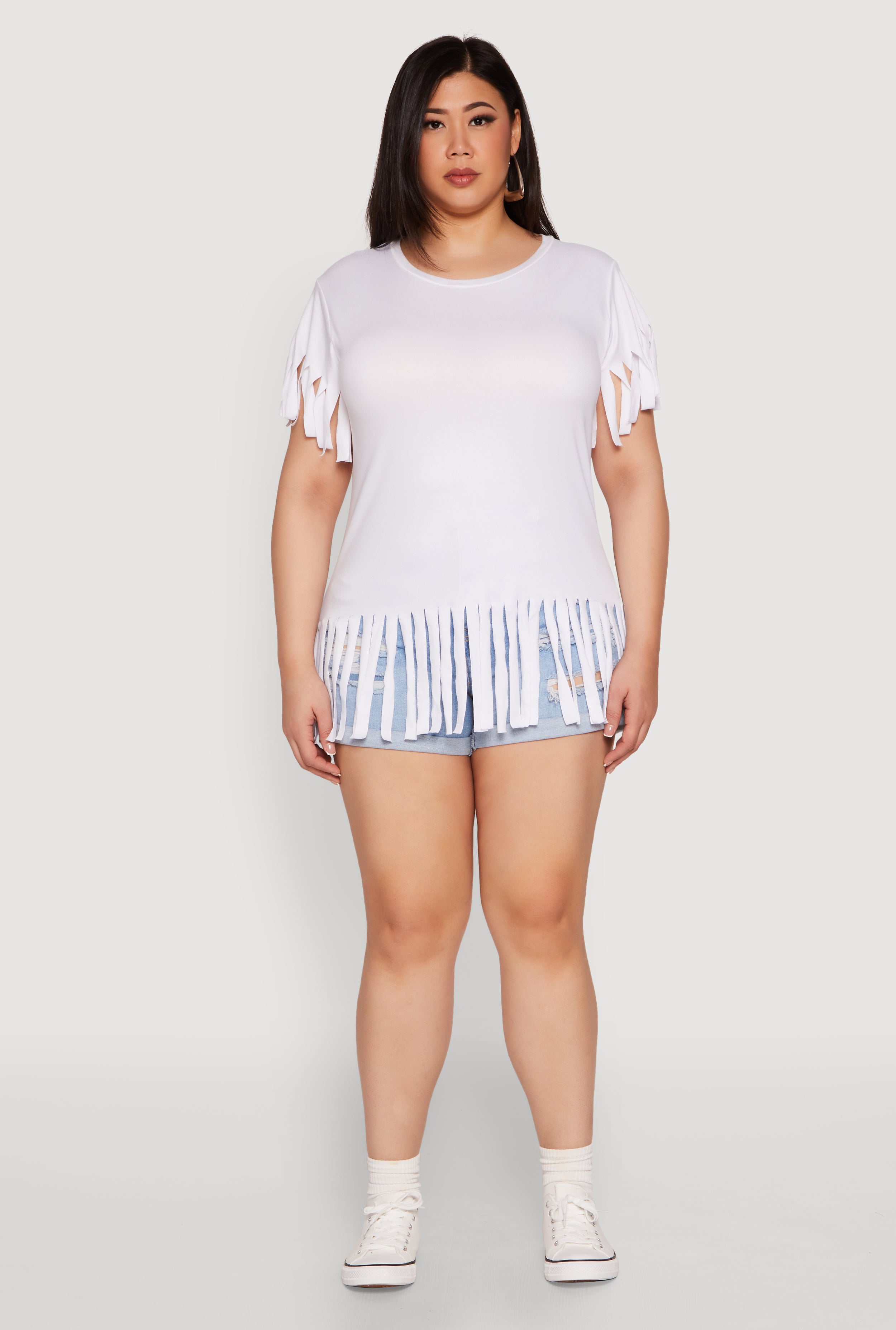 Plus Size Fringe Sleeve Tee