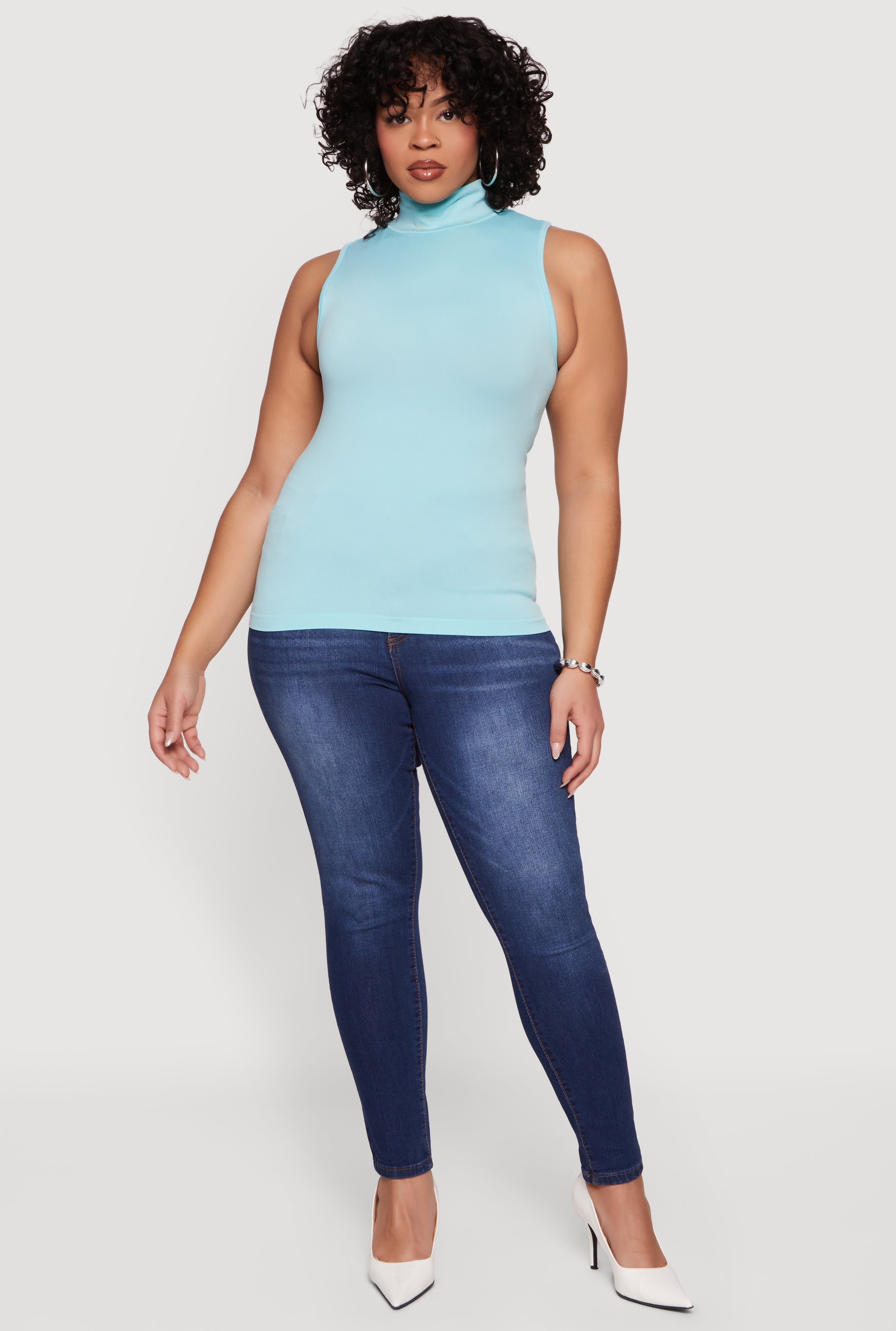 トップス CIRCLE SLEEVELESS-SHIRT Plus Size Sleeveless Seamless Mock Neck Top