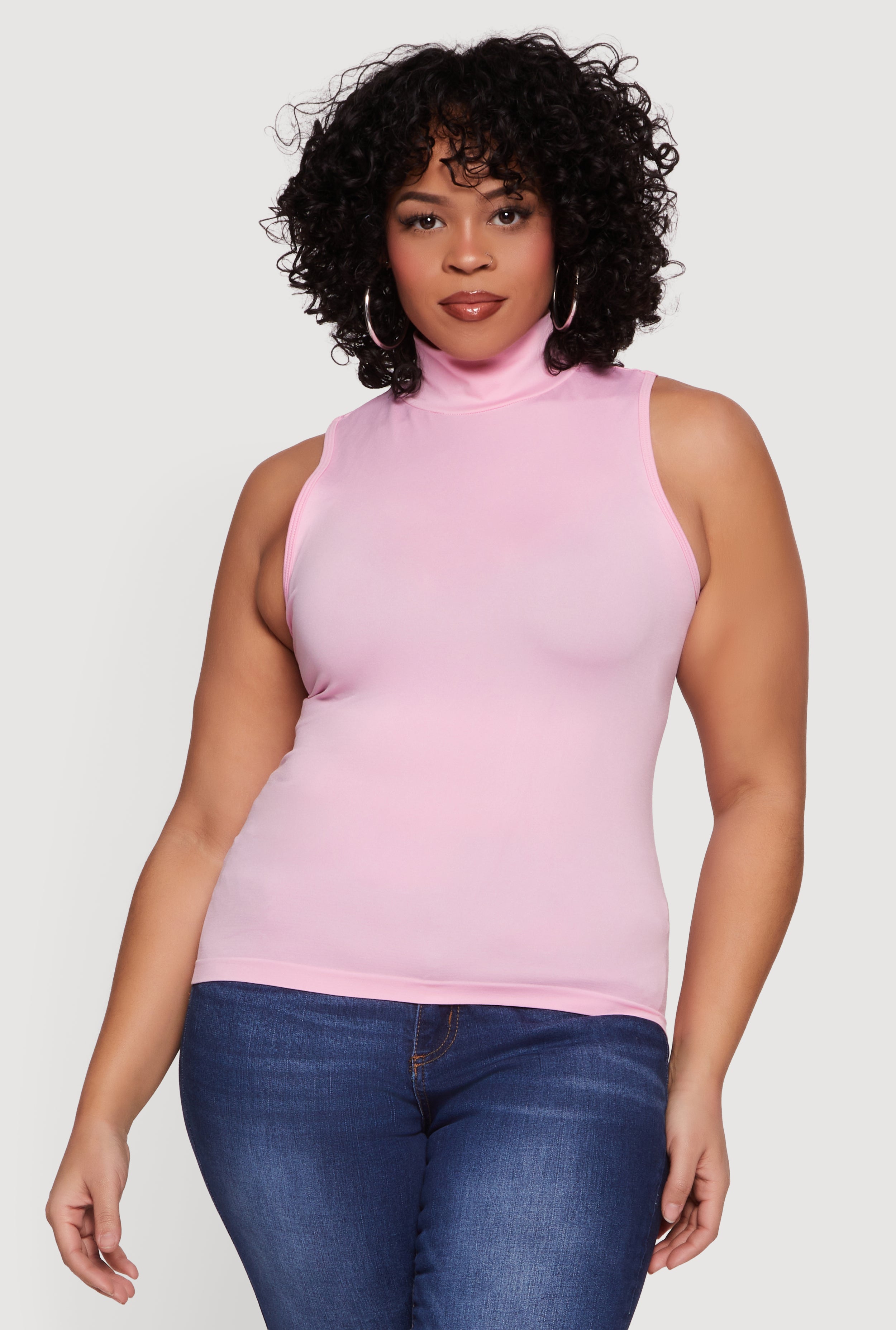 Plus Size Sleeveless Seamless Mock Neck Top