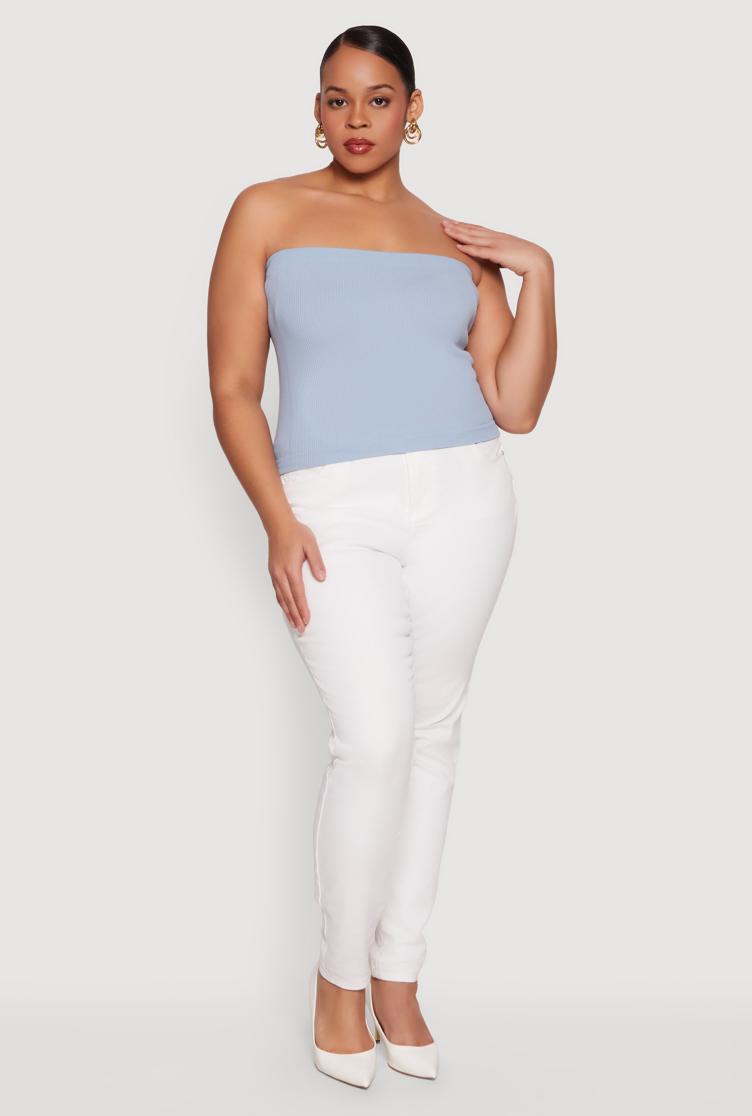 Plus Size Seamless Ribbed Knit Tube Top