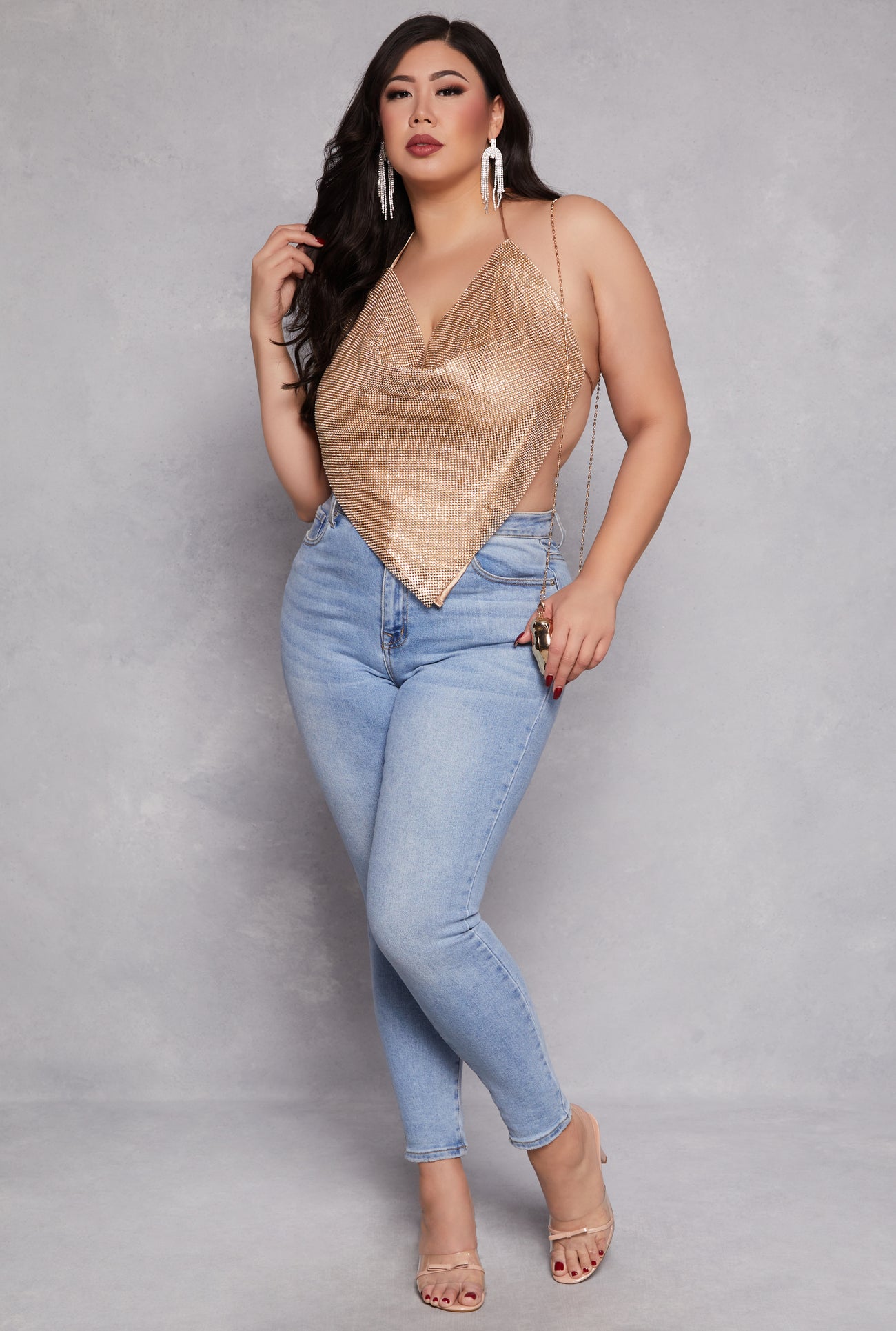 Plus Size Spoon Jeans Rhinestone Halter Top - Main Image