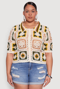 Plus Size Boho Crochet Shirt