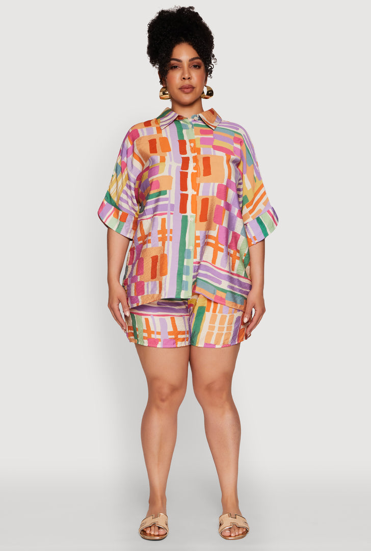 Plus Size Trendy Patterned Crepe Knit Shorts