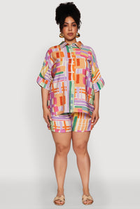 Plus Size Trendy Patterned Crepe Knit Shorts