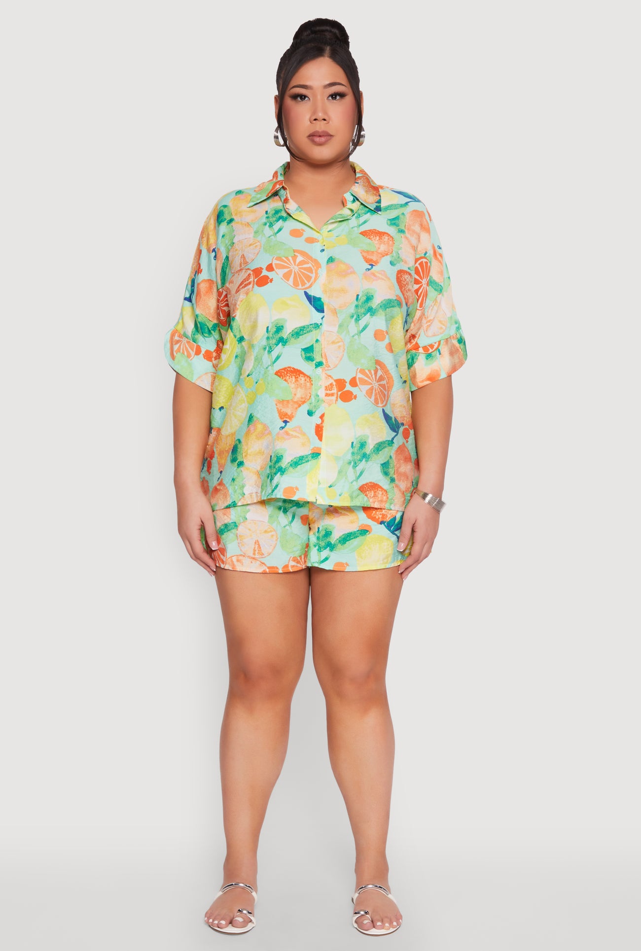 Plus Size Airy Fruit Print Shorts