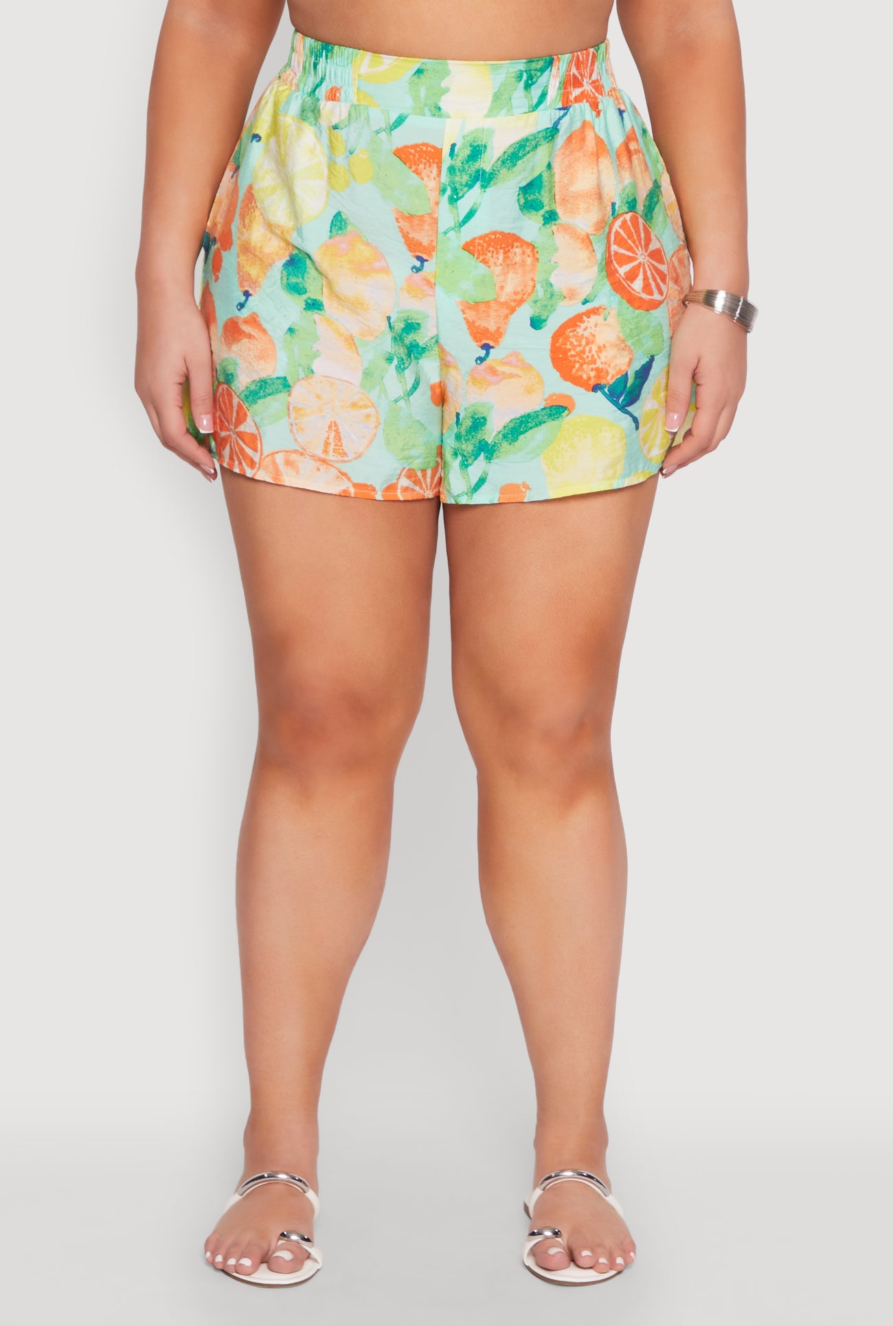 Plus Size Airy Fruit Print Shorts