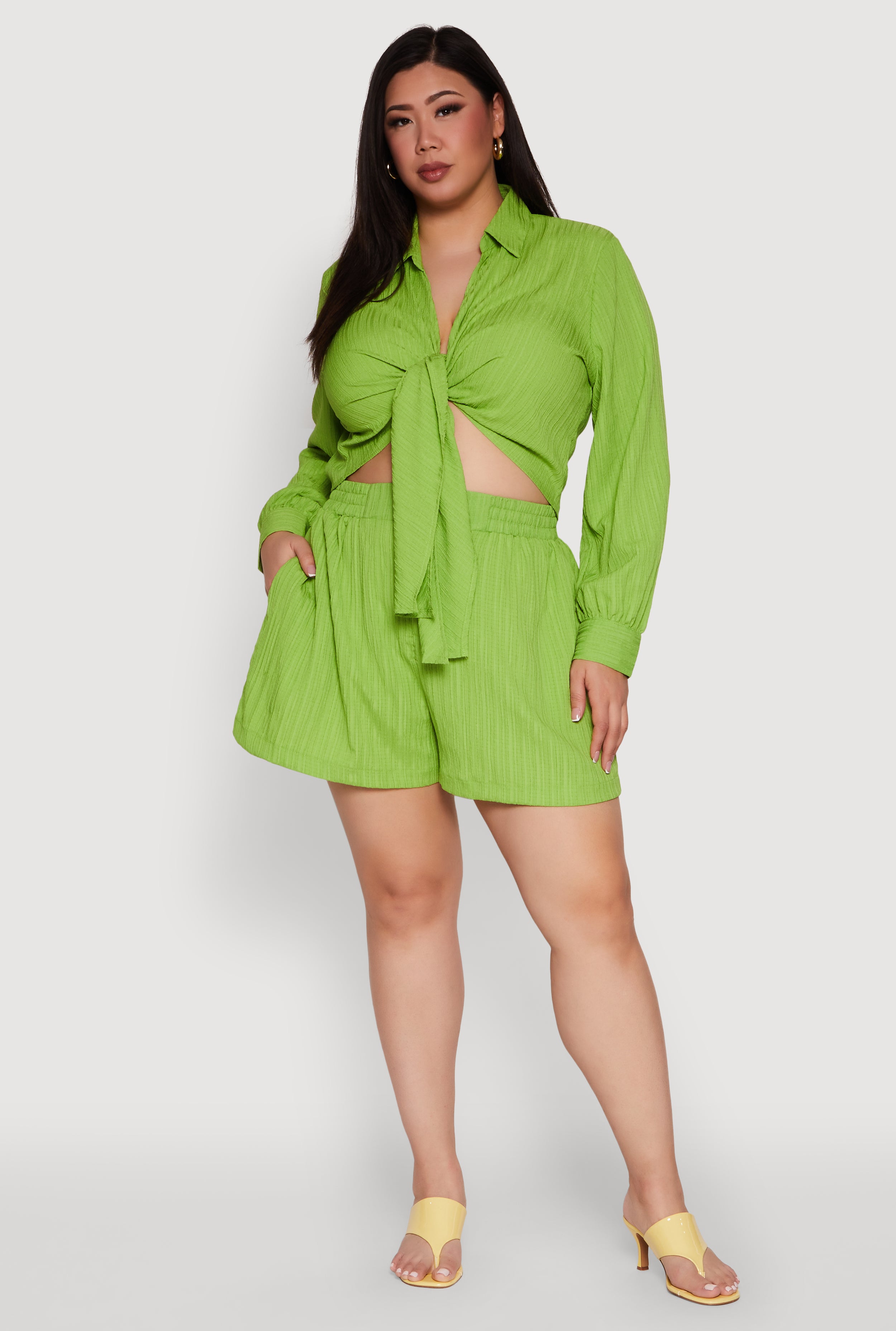 Plus Size Chic High Waisted Textured Knit Shorts