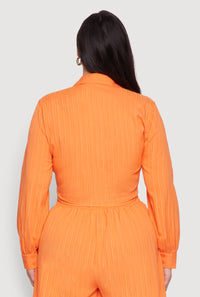 Plus Size Textured Knit Tie Front Crop Top