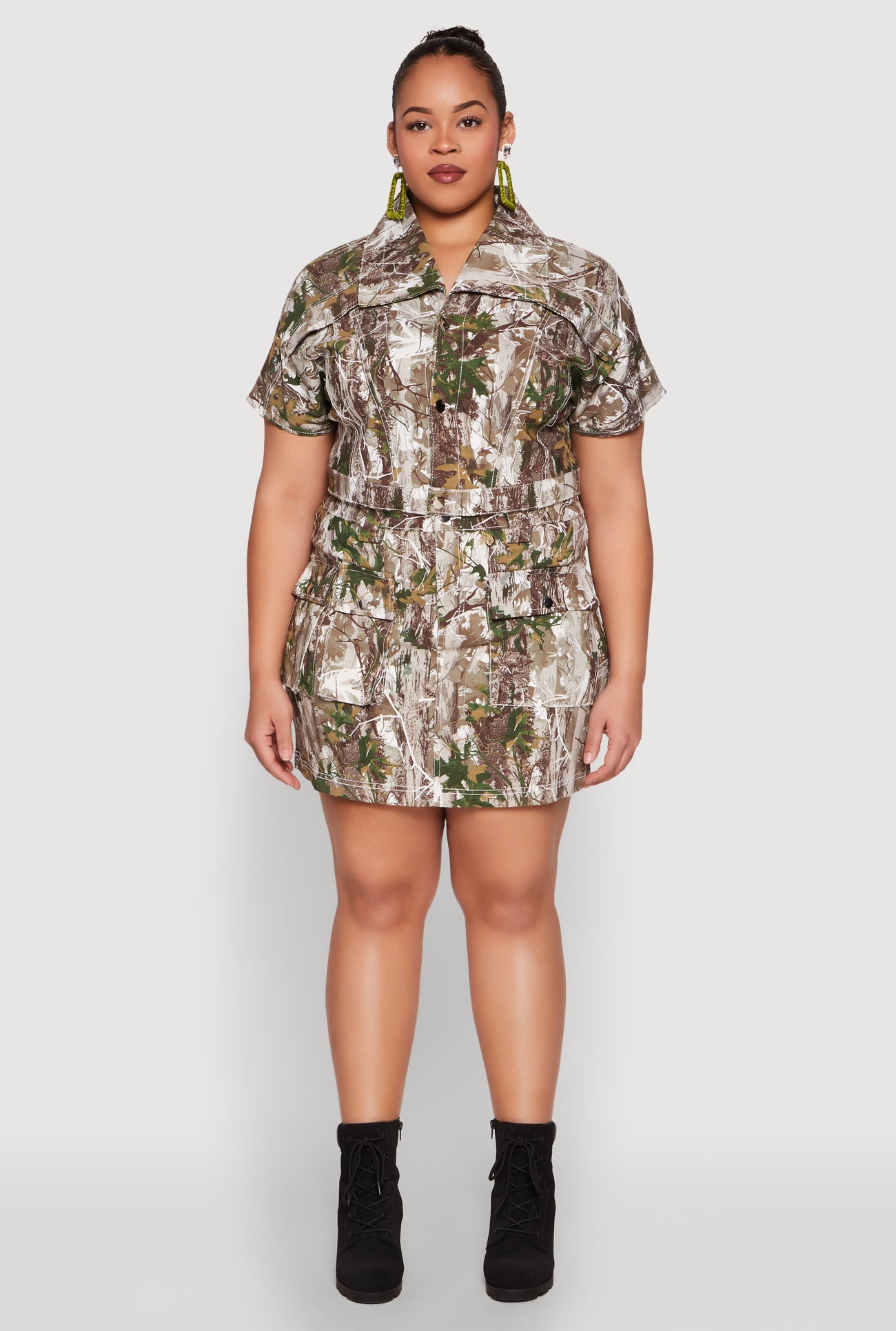 Plus Size Hunter Camo Print Cargo Skirt