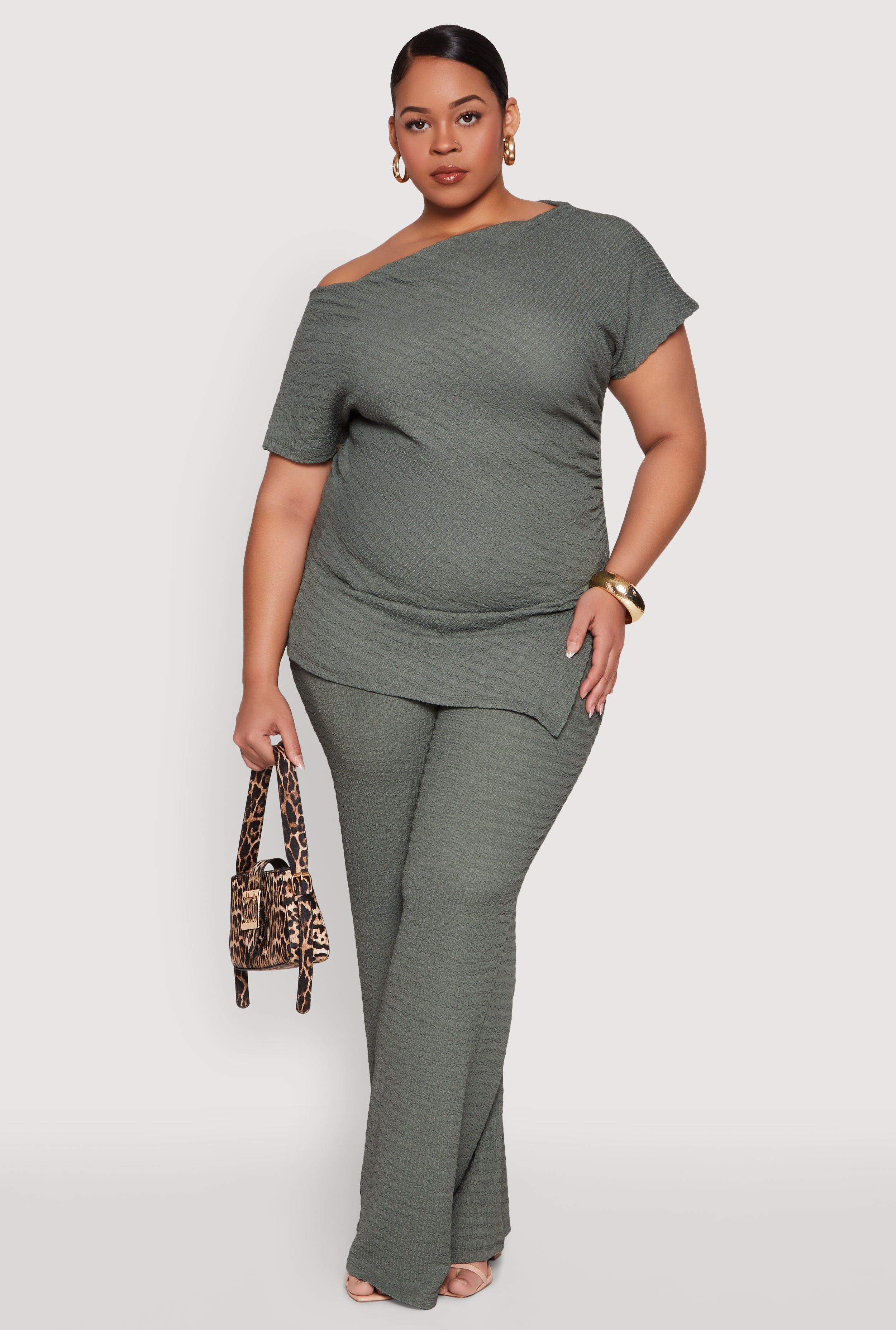 Plus Size High Waisted Textured Knit Pants