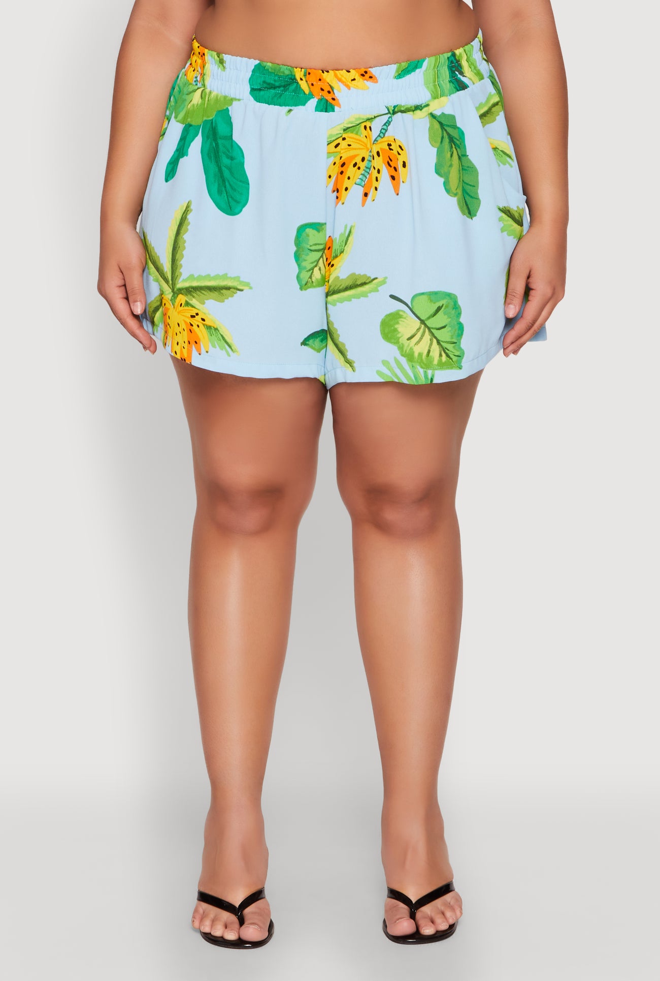 Plus Size Banana Tropical Print Shorts