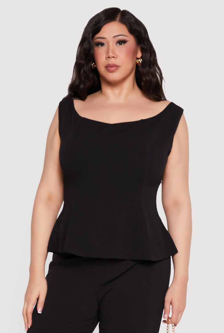 open lace back dress Plus Size Black Peplum Top Long Sleeve Ruched | You + All | Shop Online main image 0