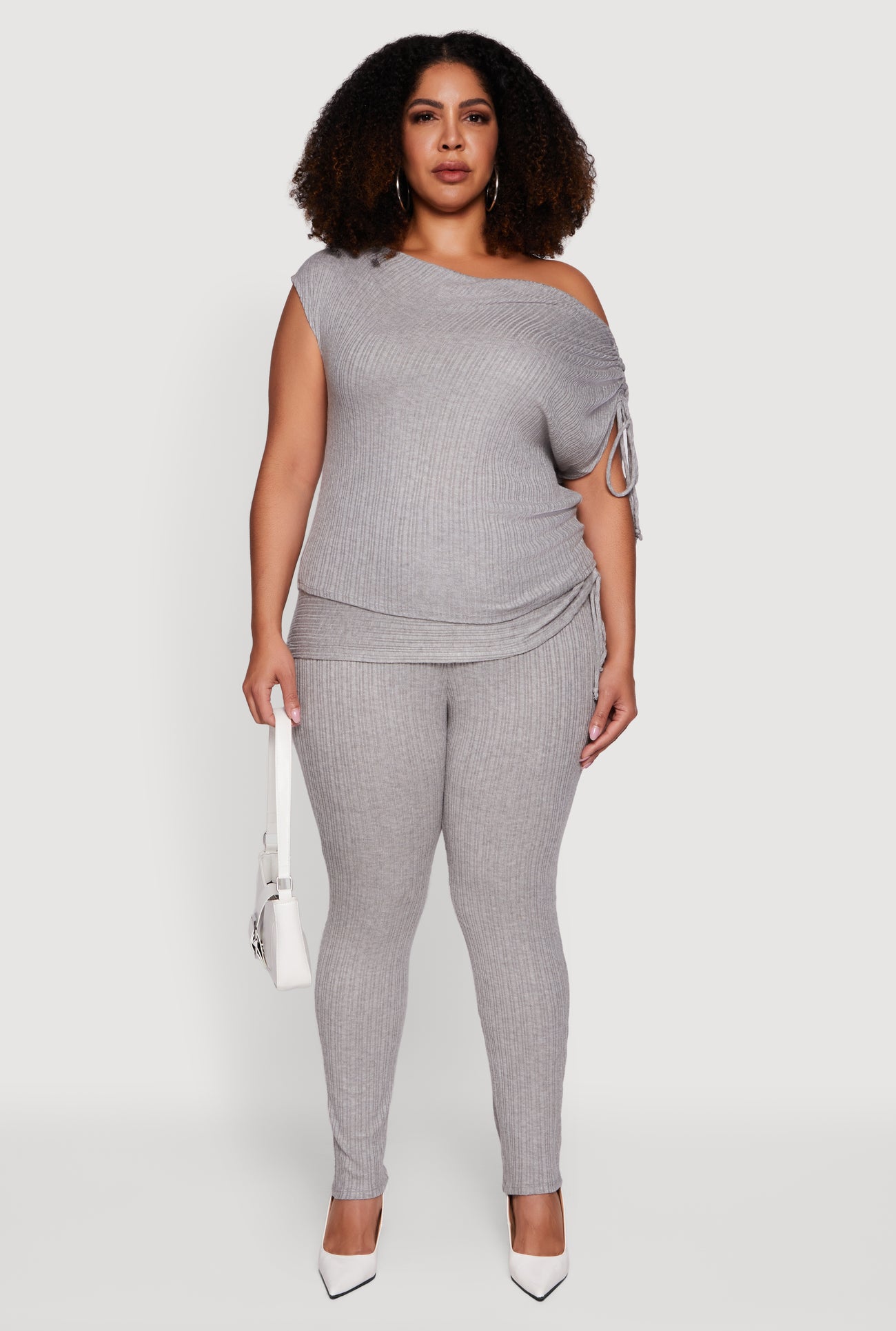 grey plus size dress pants Plus Size Brushed Knit Fold Over Ruched Drawstring Side Pants