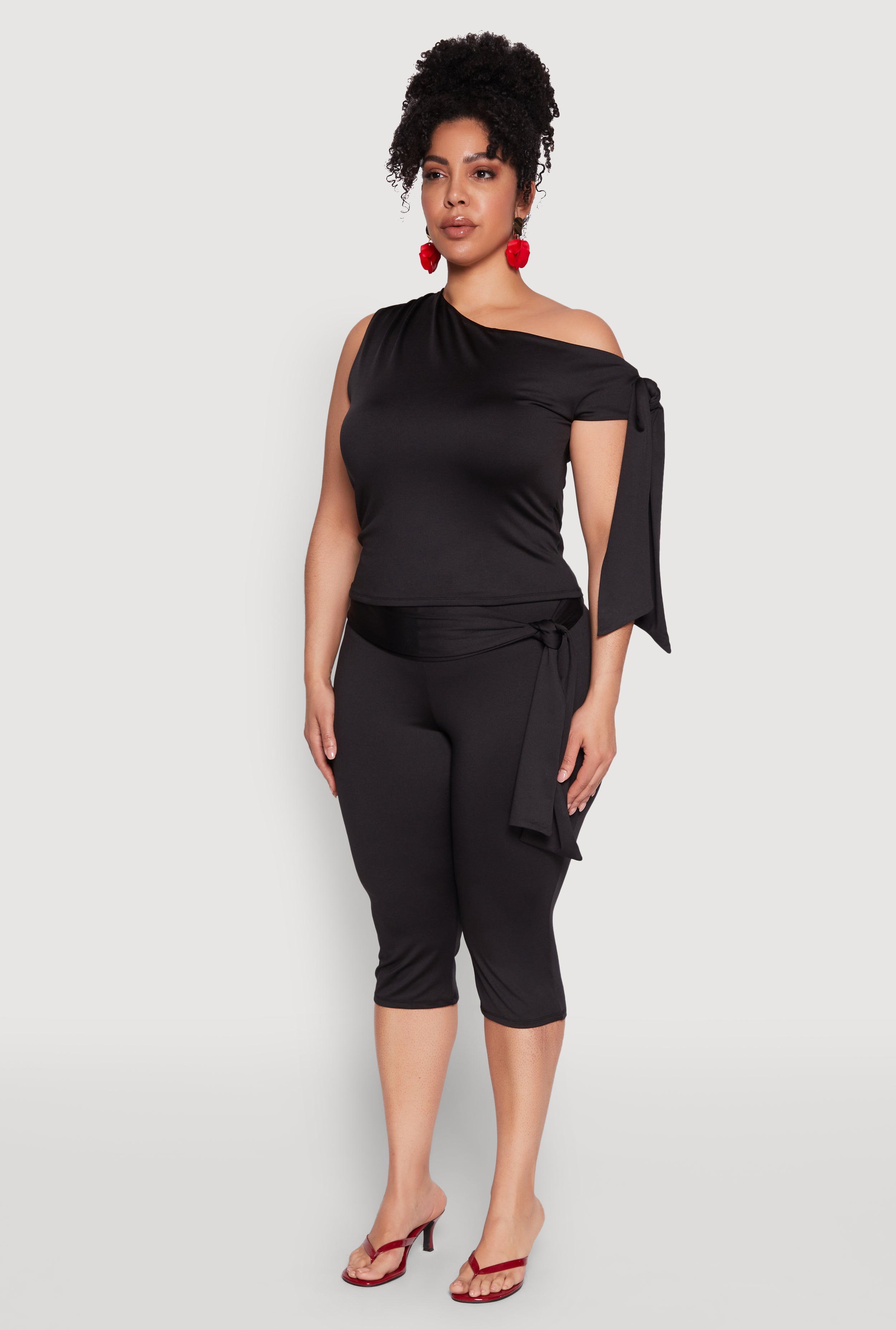 Plus Size Side Tie One Shoulder Top