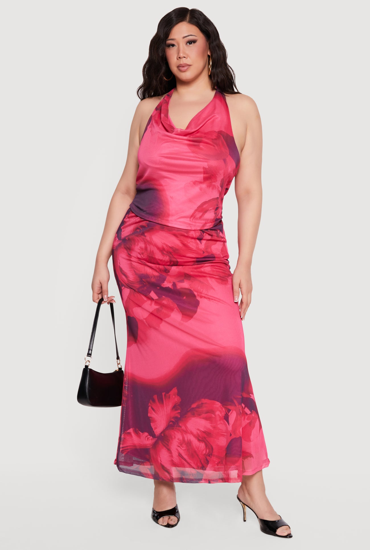 Plus Size Floral Mesh High Waisted Maxi Skirt Plus Size Floral Mesh High Waisted Maxi Skirt