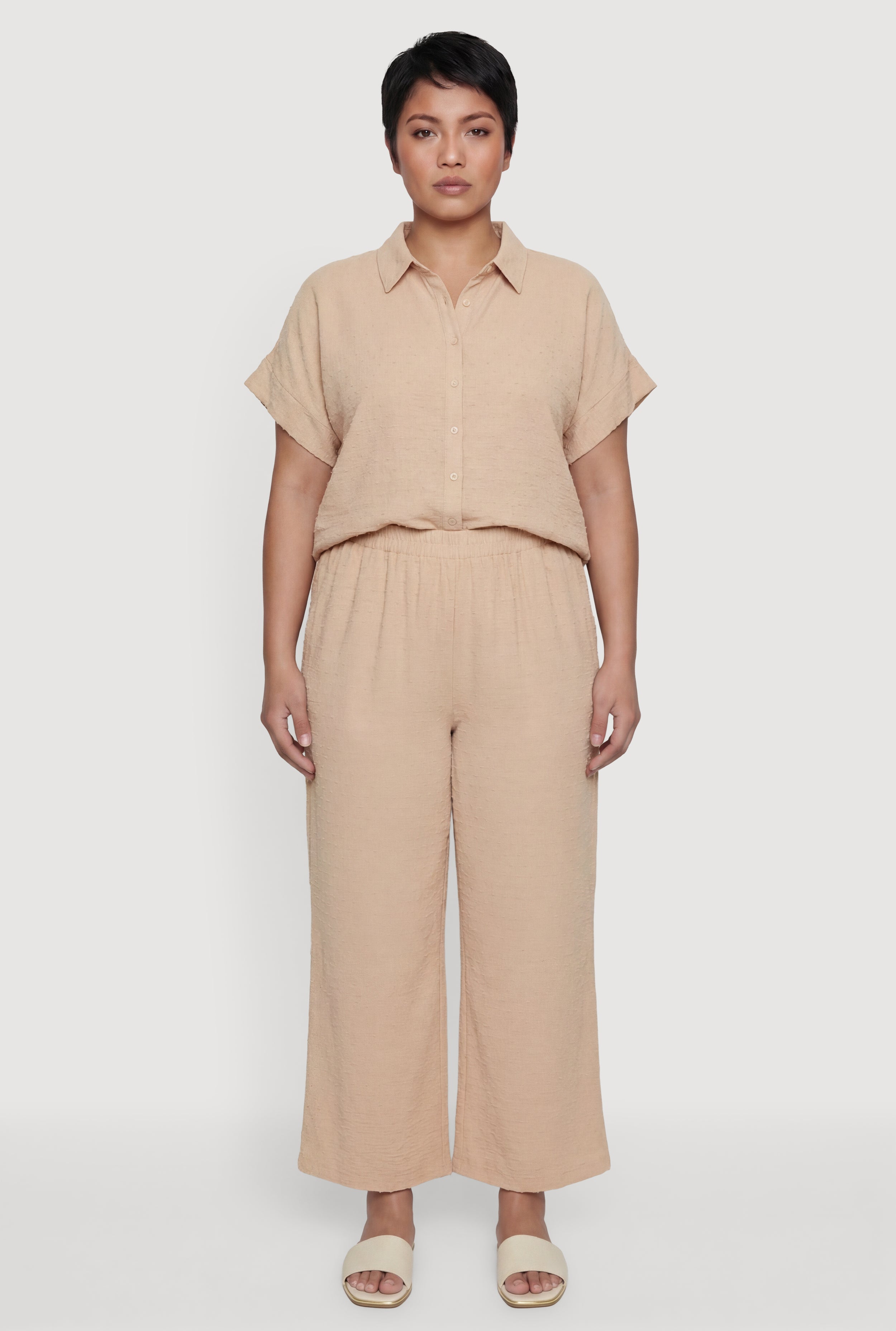 Plus Size Swiss Dot Wide Leg Pants