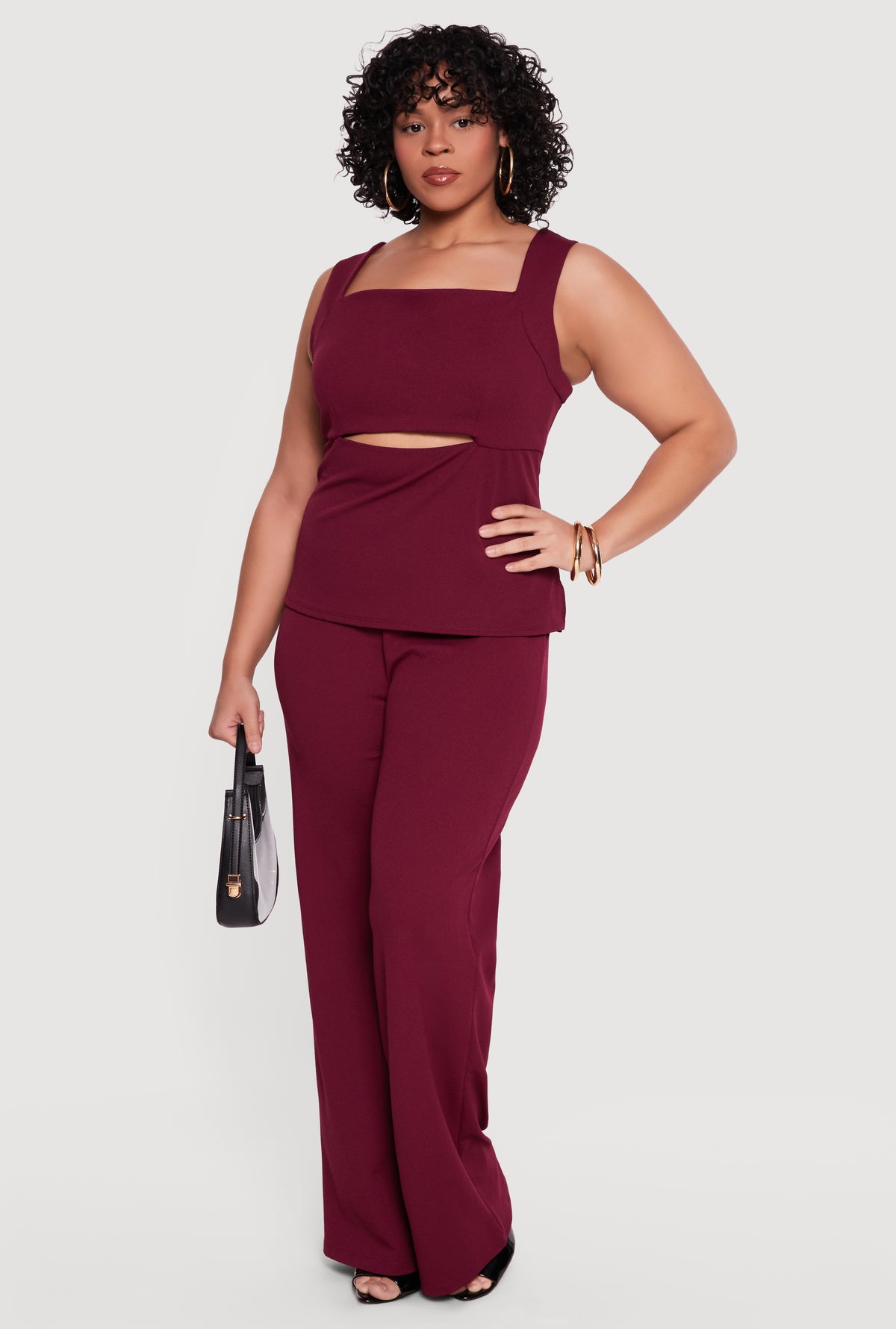 Plus Size Crepe Knit Square Neck Sleeveless Top with Keyhole