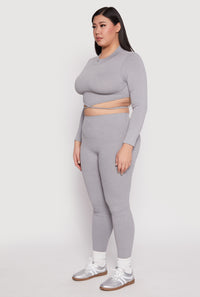 Plus Size Seamless Rib Knit Tie Back Top