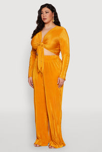 Plus Size Plisse Tie Front Crop Top