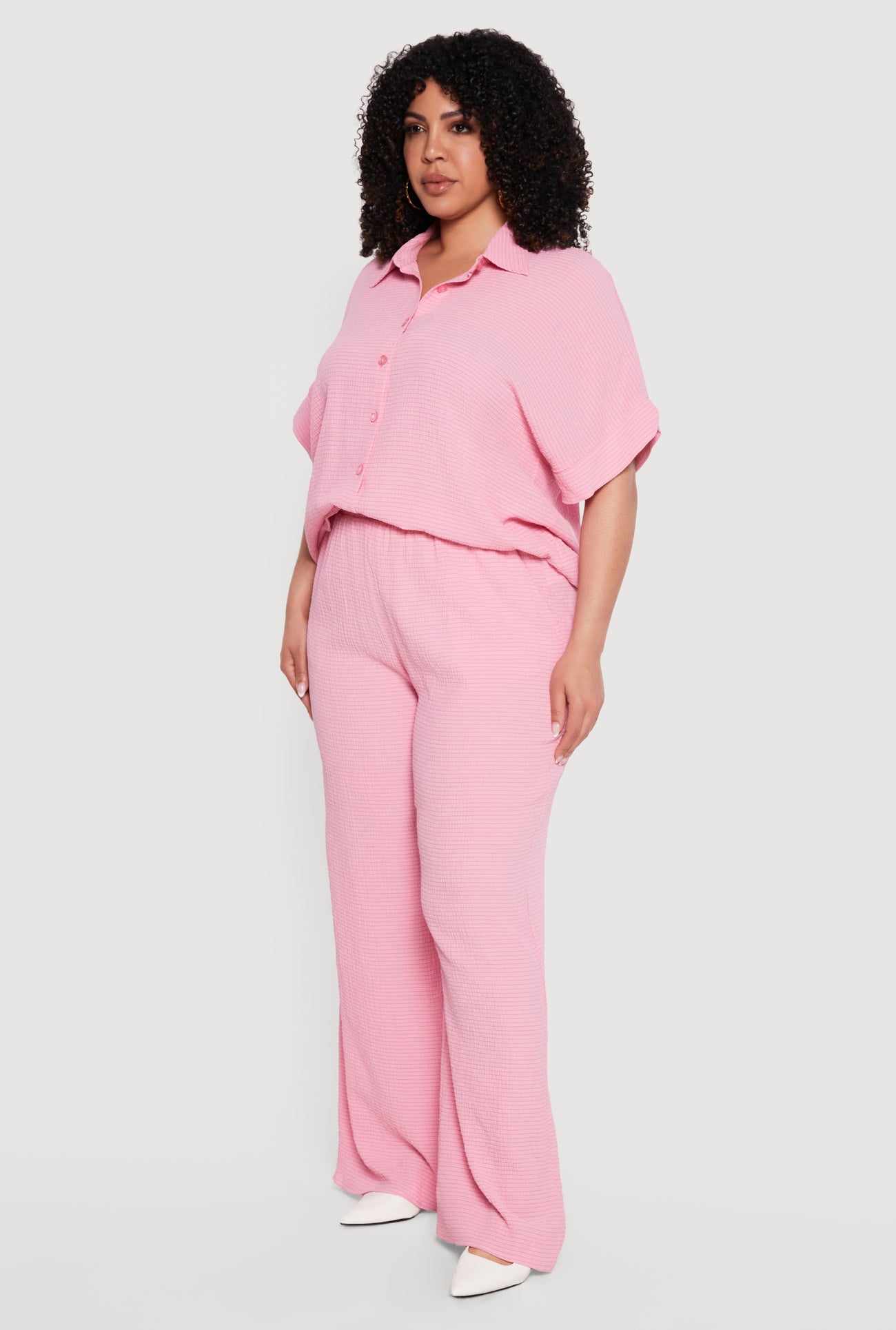 strapless open back dress Plus Size High Waisted Seersucker Wide Leg Pants