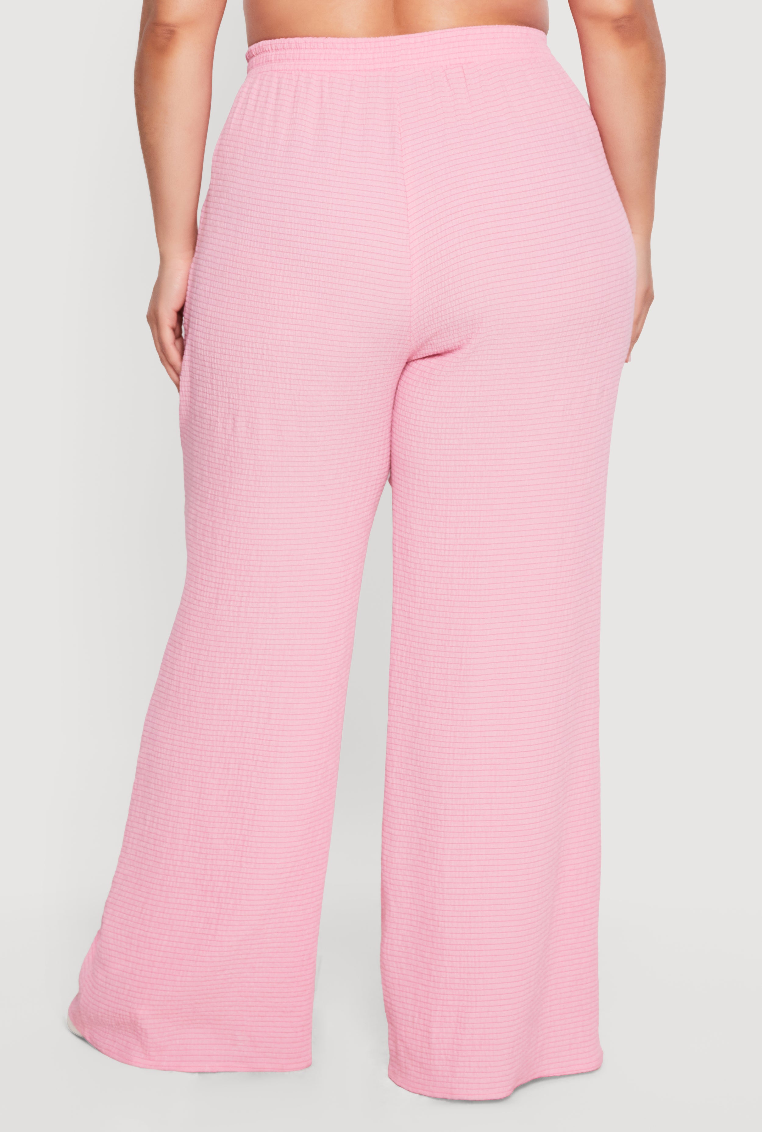 Plus Size High Waisted Seersucker Wide Leg Pants