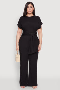 Plus Size Textured Knit High Waist Pants