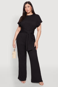 Plus Size Textured Knit High Waist Pants