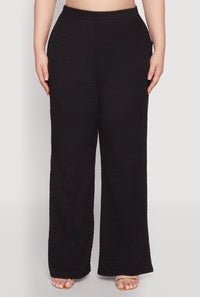 Plus Size Textured Knit High Waist Pants