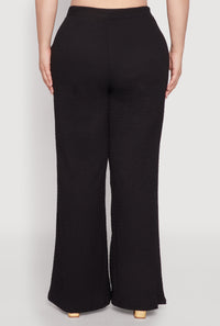Plus Size Textured Knit High Waist Pants