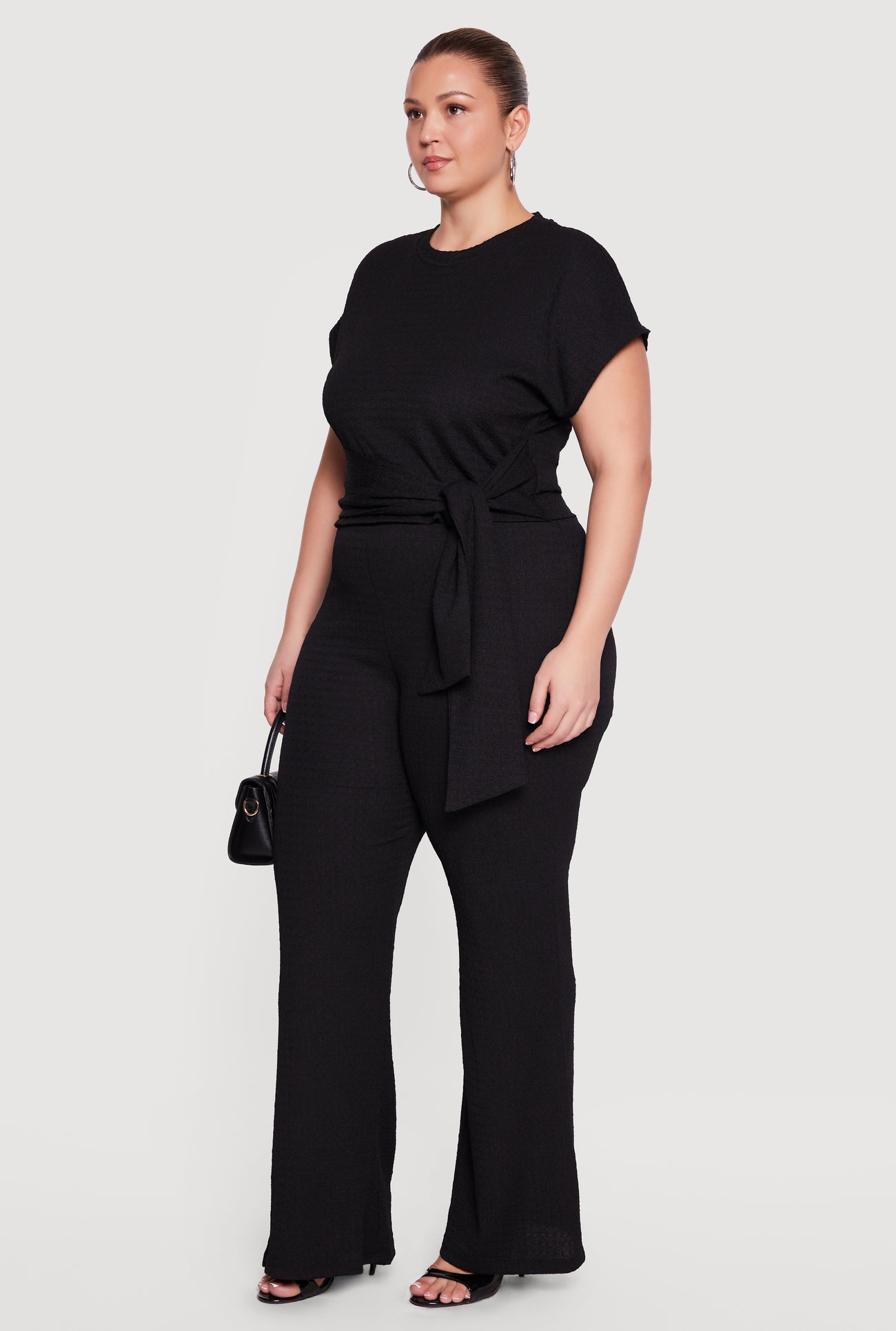 Plus Size Textured Knit Wide Leg Dress Pants