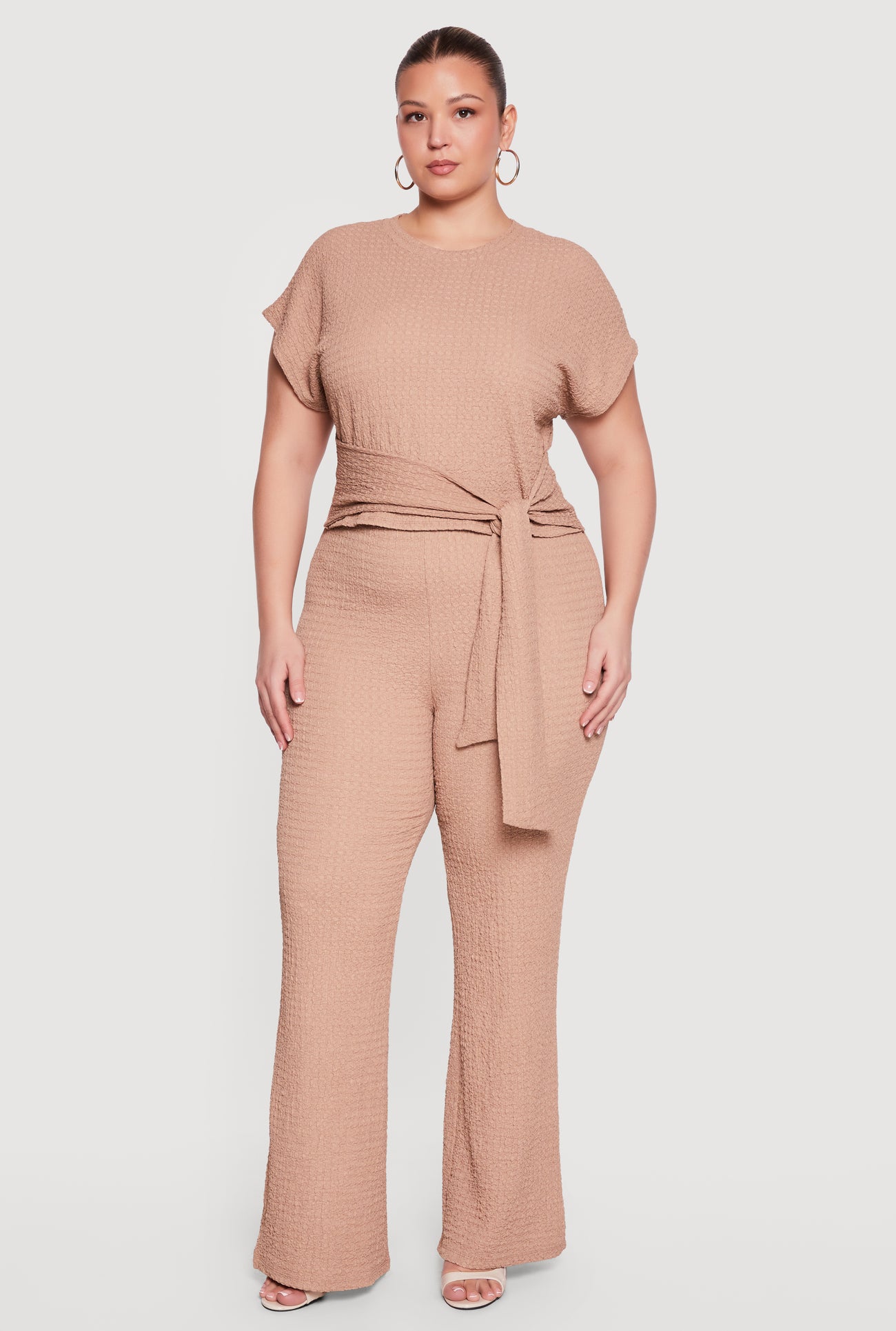 Plus Size Textured Knit Wide Leg Dress Pants