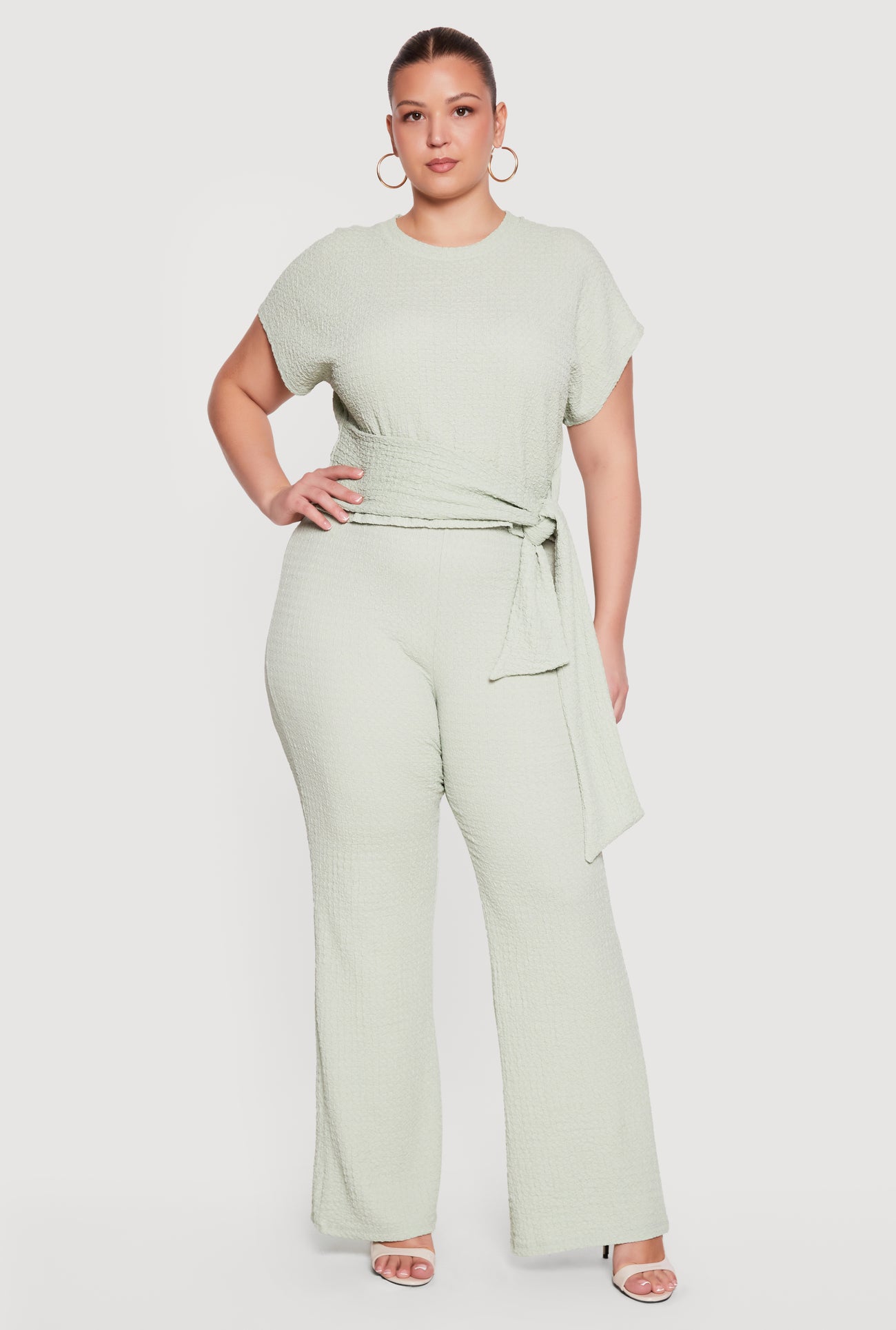Plus Size Textured Knit Wide Leg Dress Pants