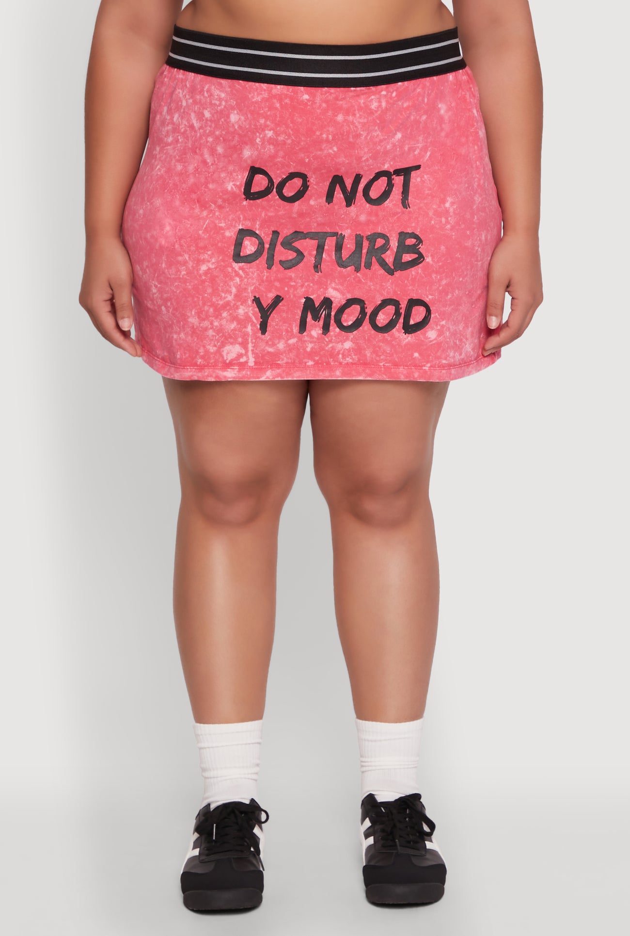 Plus Size Varsity Stripe Waistband Mineral Wash Graphic Skirt