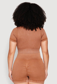 Plus Size Daisy Mineral Wash Seamless Zip Front Top