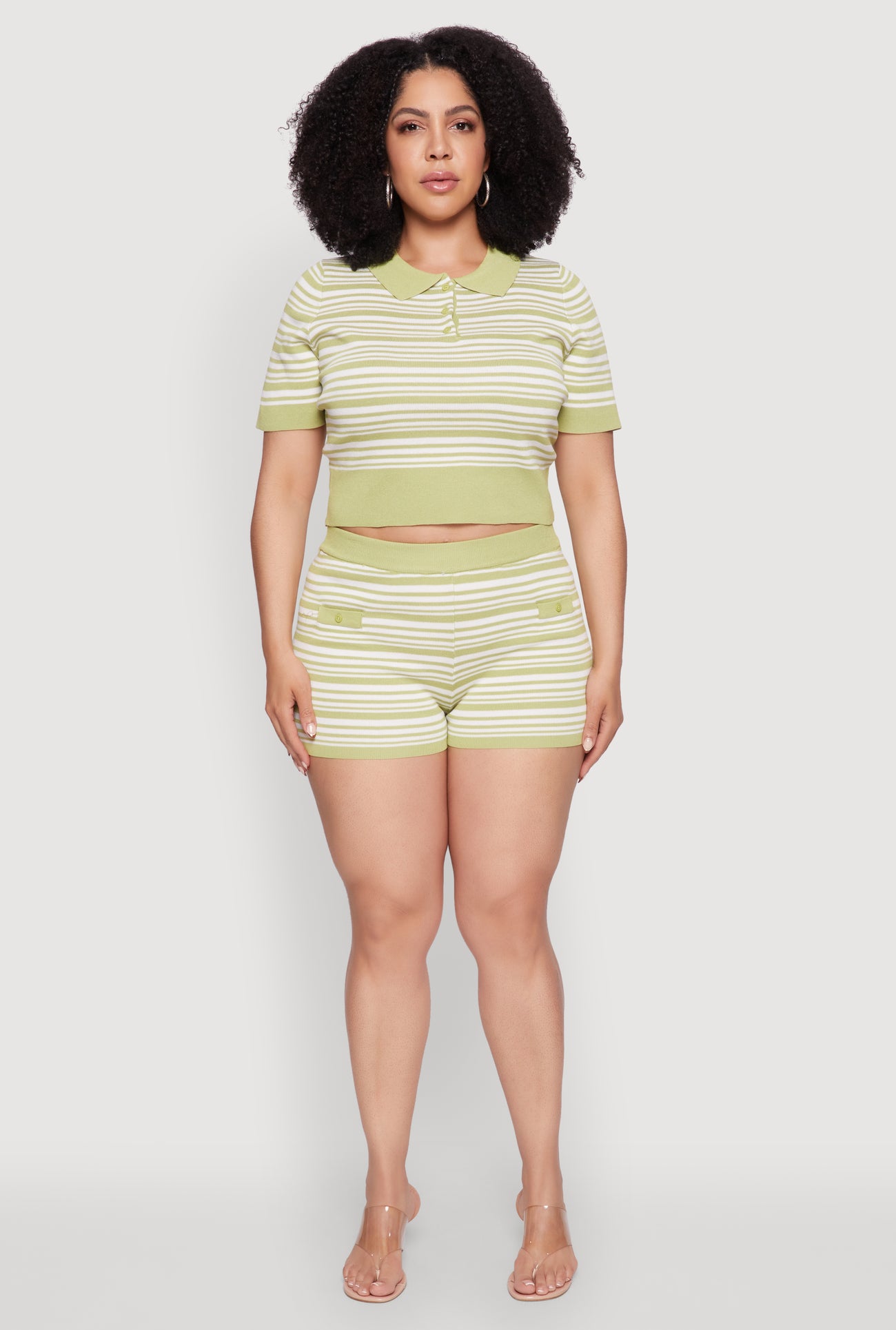 Plus Size Daisy Striped Cropped Polo Shirt