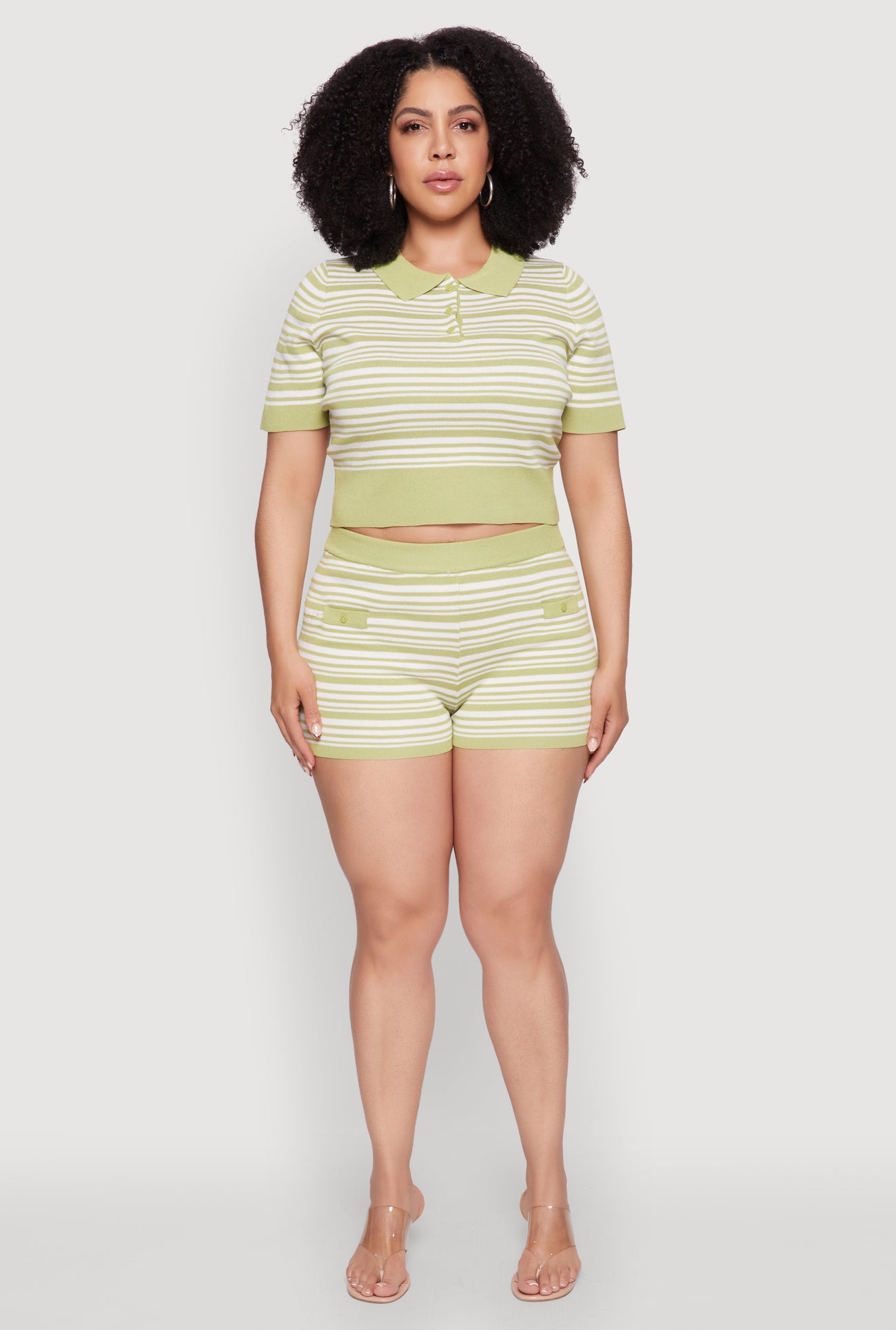 Plus Size Daisy Striped Button Detail Shorts