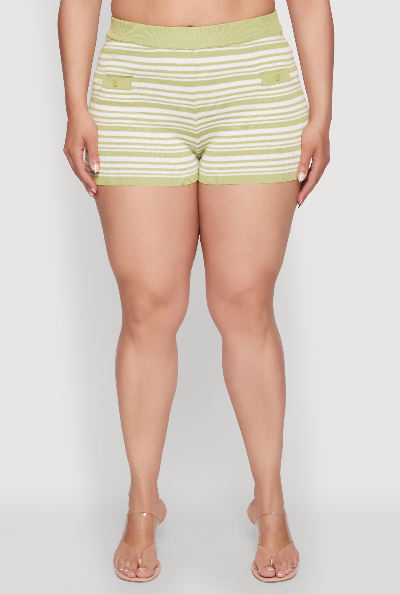 Plus Size Daisy Striped Button Detail Shorts