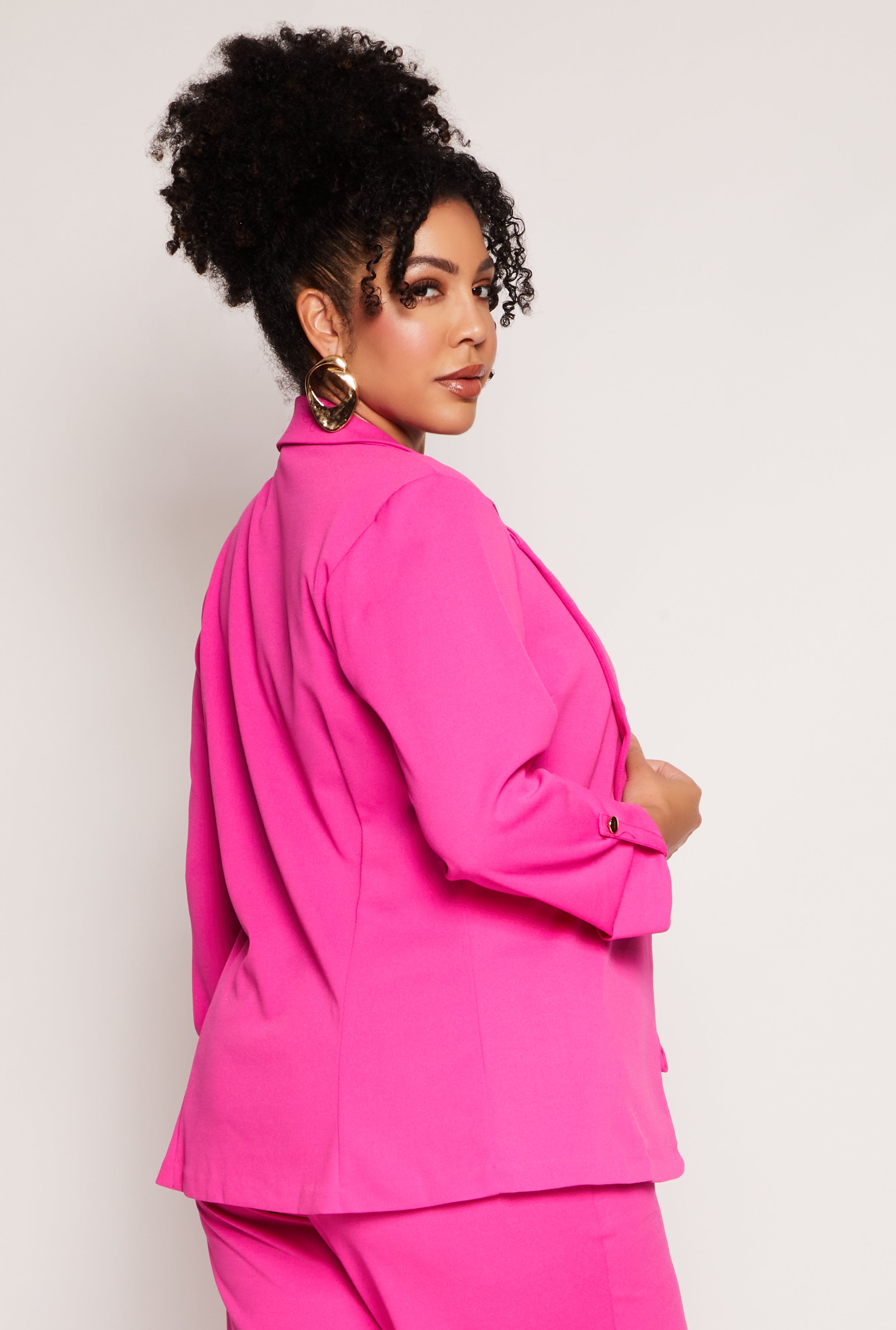 Plus Size Open Front Tabbed Sleeve Blazer