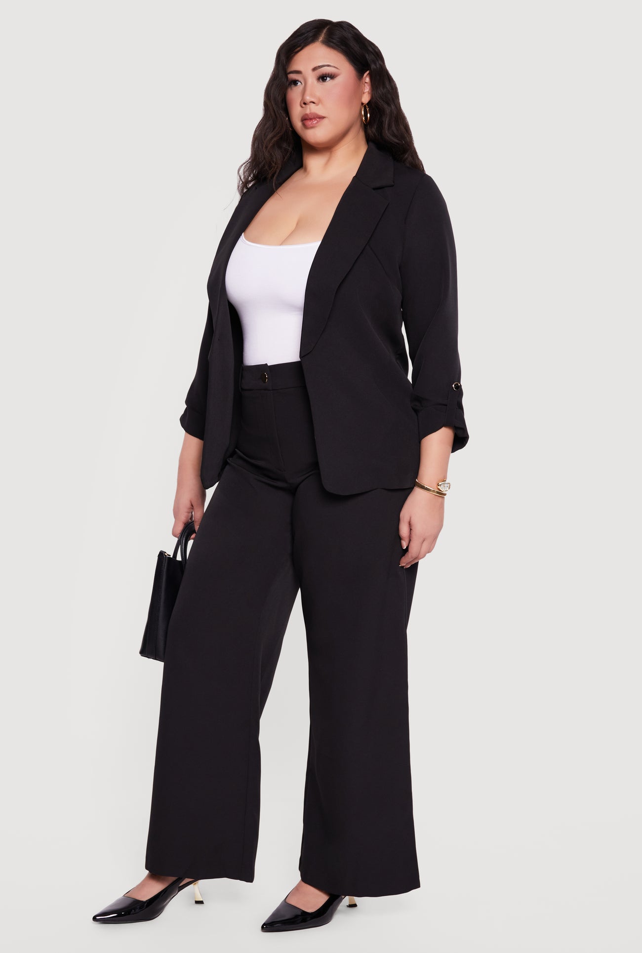 Plus Size High Waisted Wide Leg Crepe Knit Dress Pants