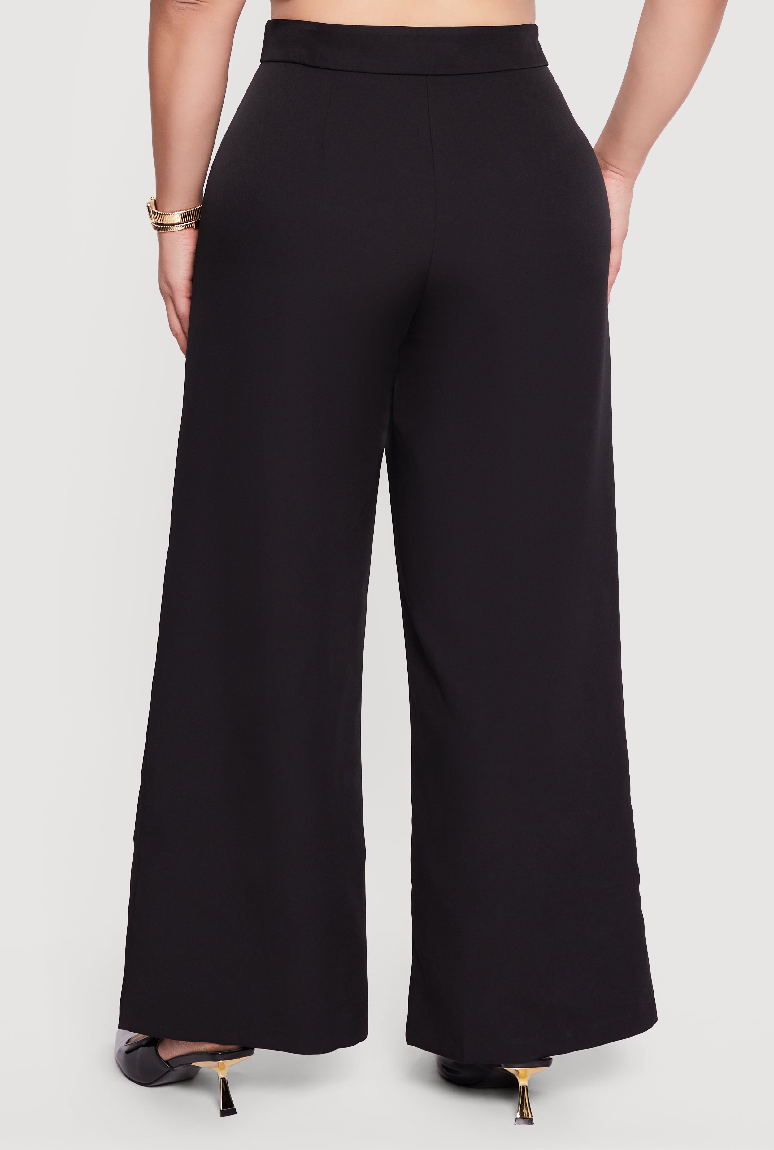Plus Size High Waisted Wide Leg Crepe Knit Dress Pants