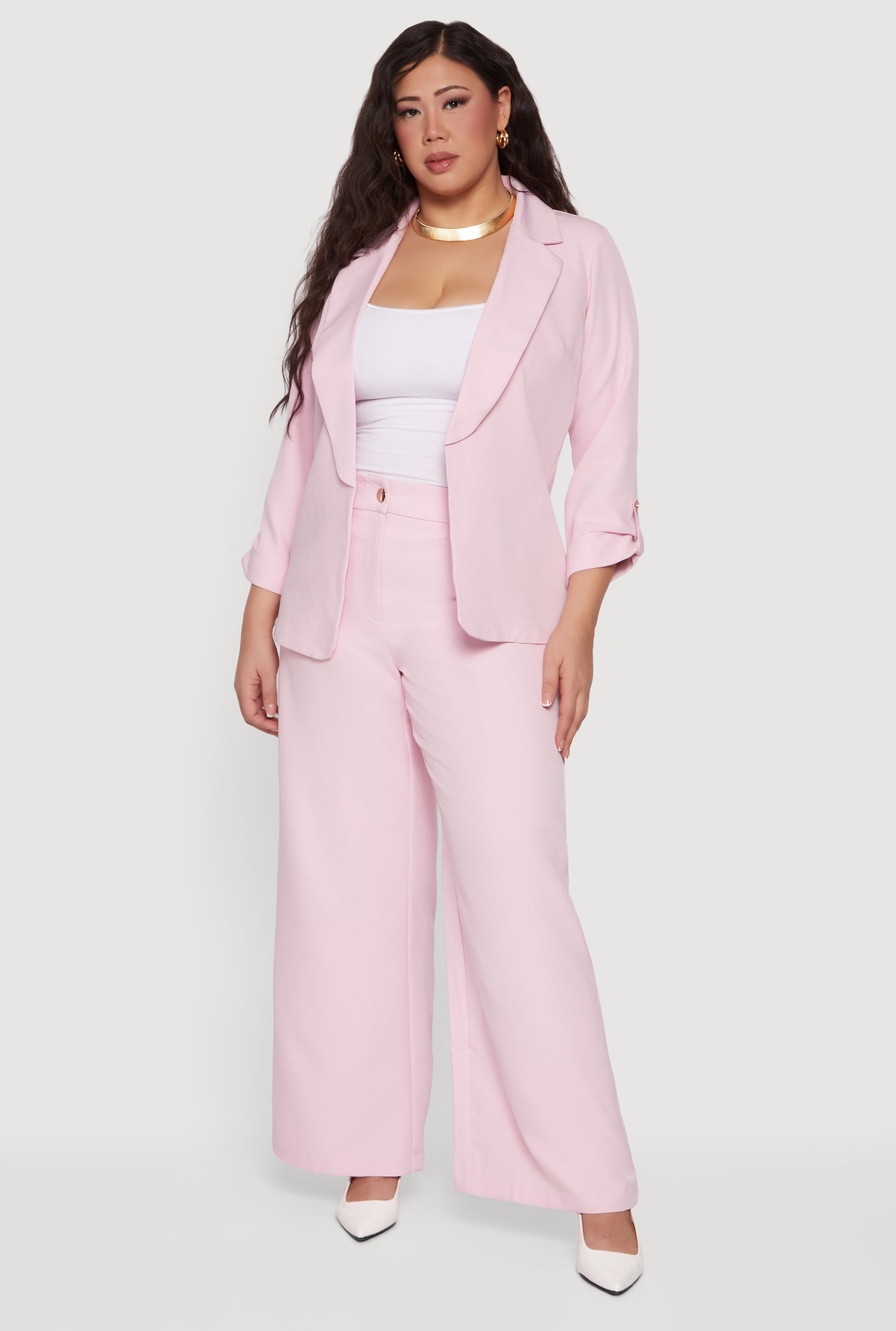 Plus Size High Waisted Wide Leg Crepe Knit Dress Pants