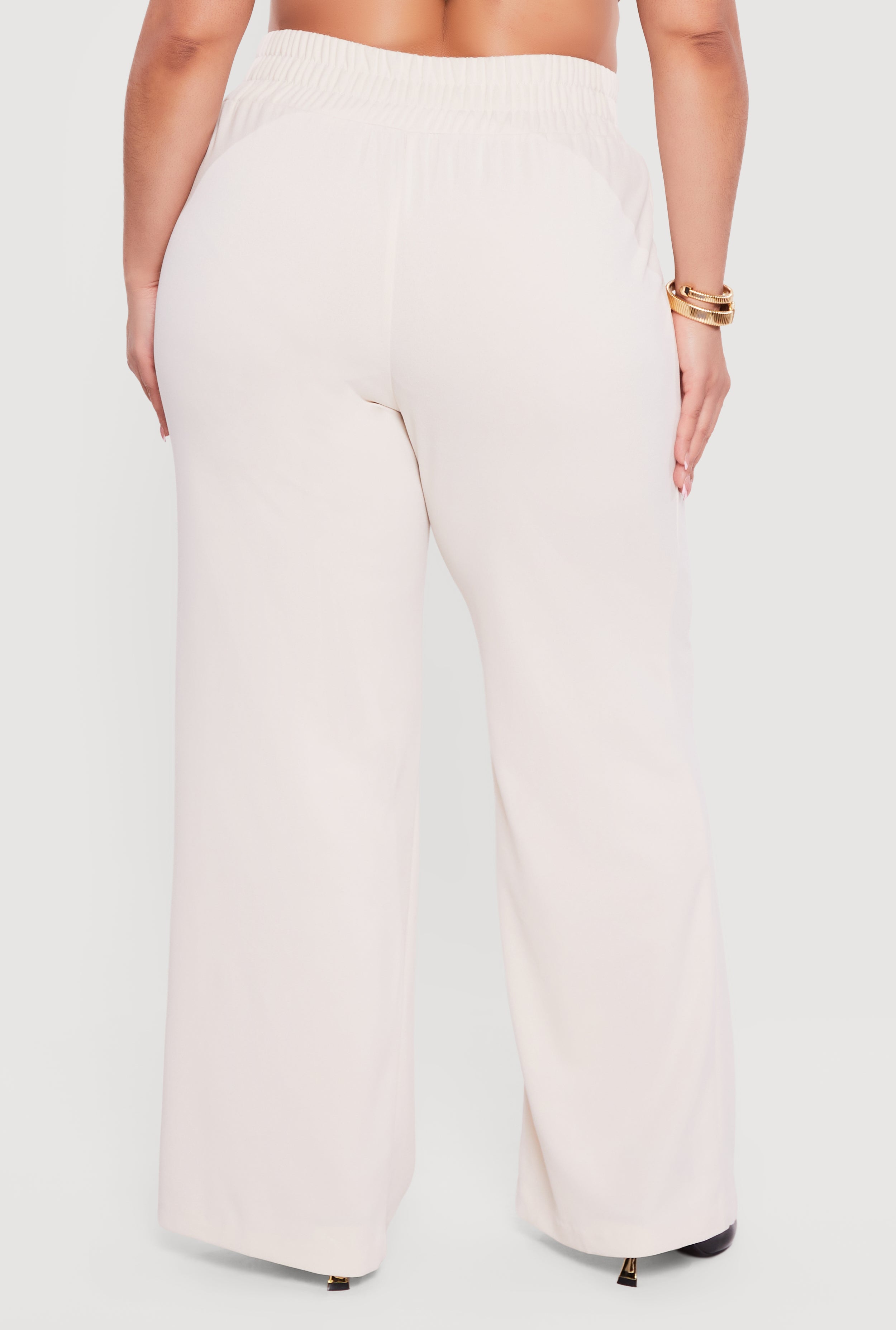 Plus Size Crepe Knit Tie Waist Detail Wide Leg Pants