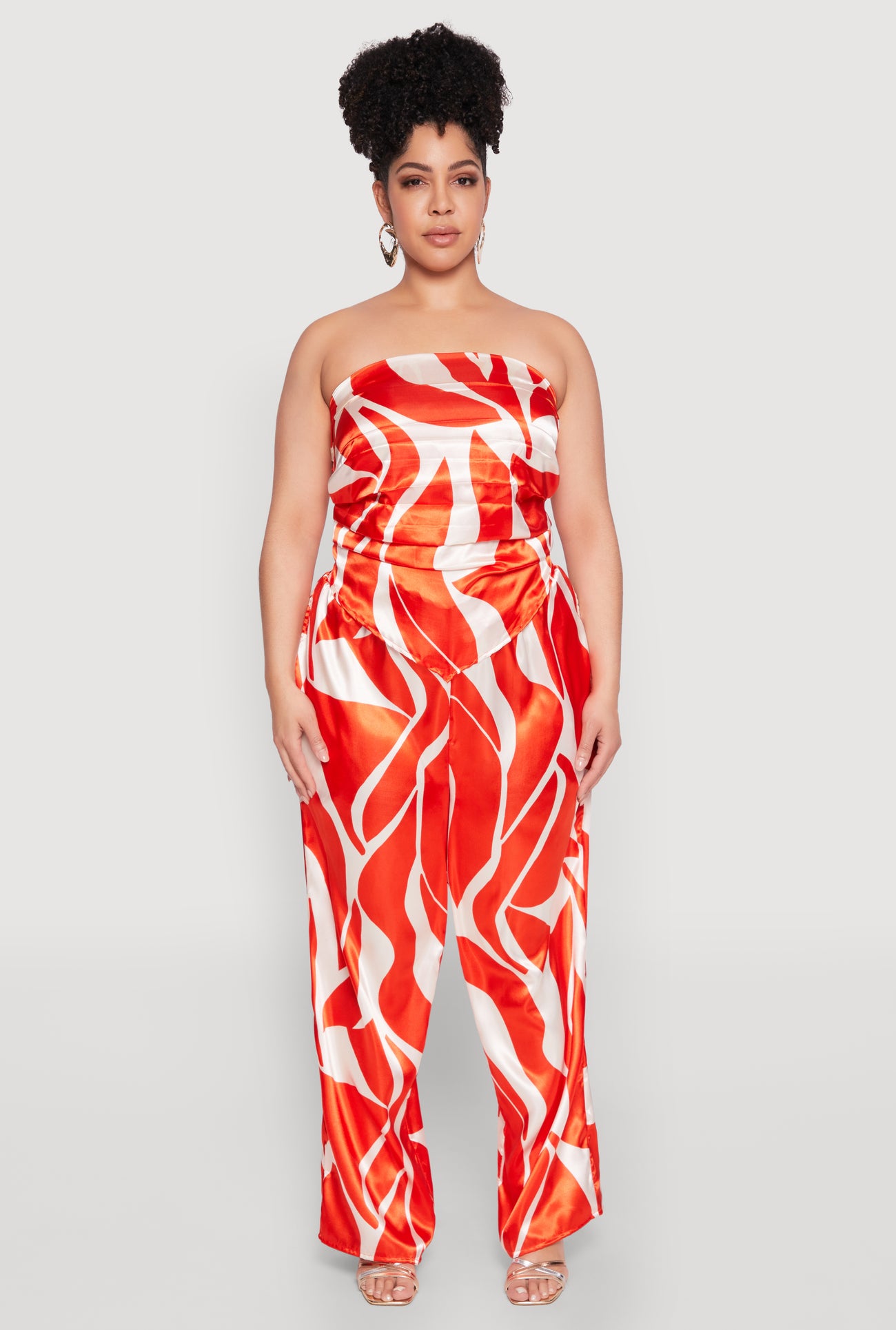 Plus Size Patterned Satin Palazzo Pants