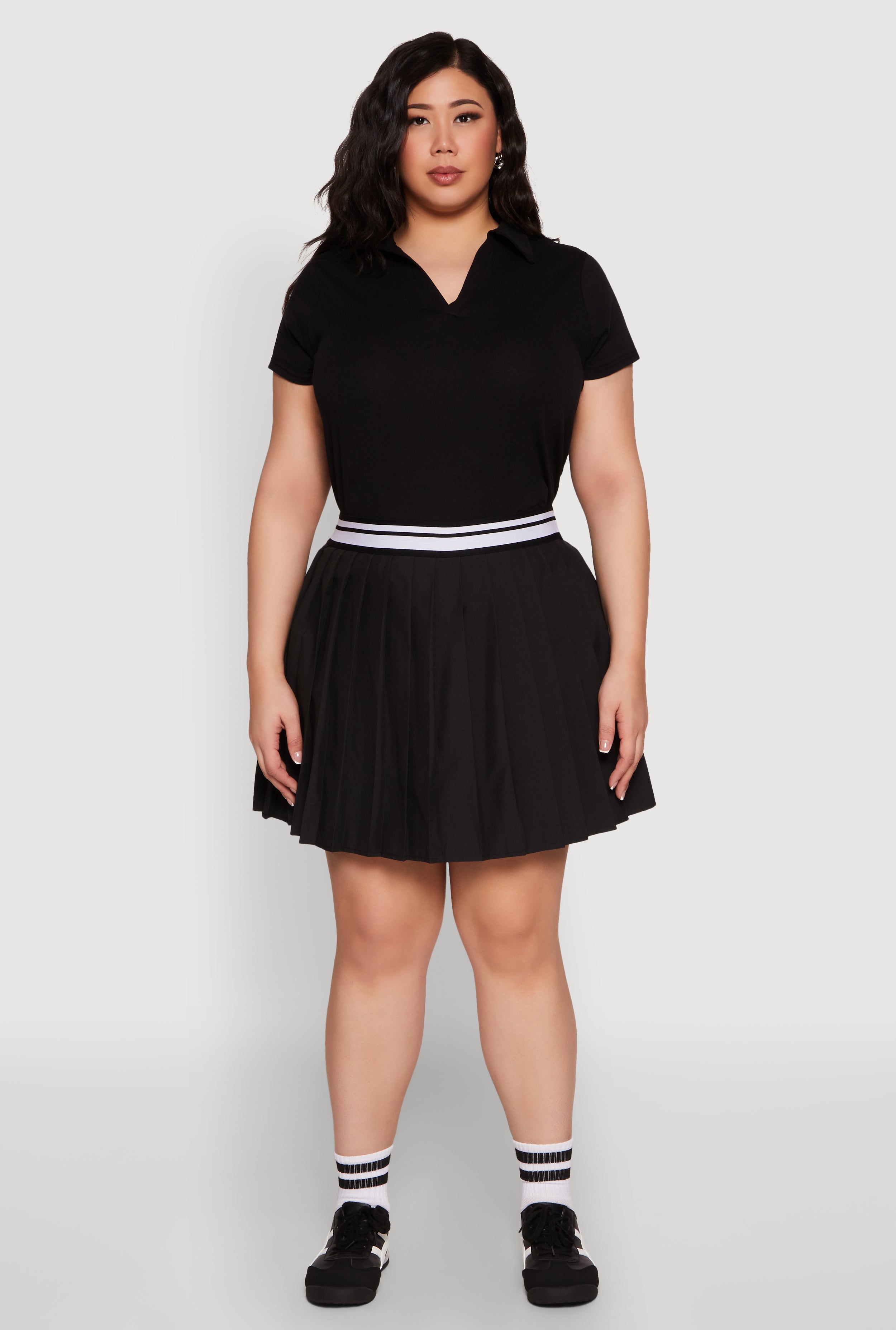 Plus Size Varsity Stripe Waistband Pleated Skirt