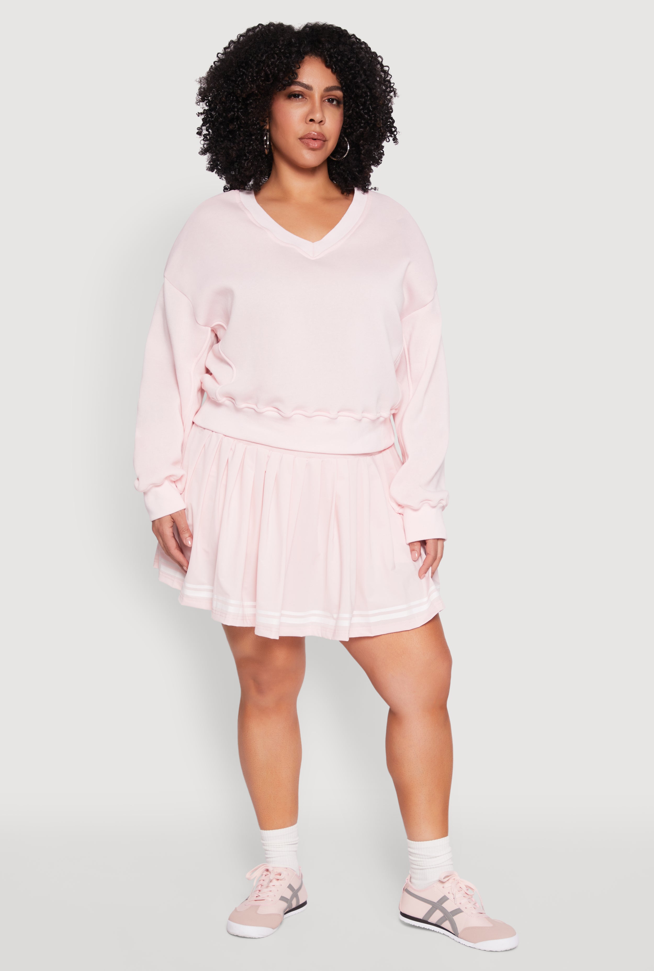 Plus Size Varsity Stripe Pleated Skirt