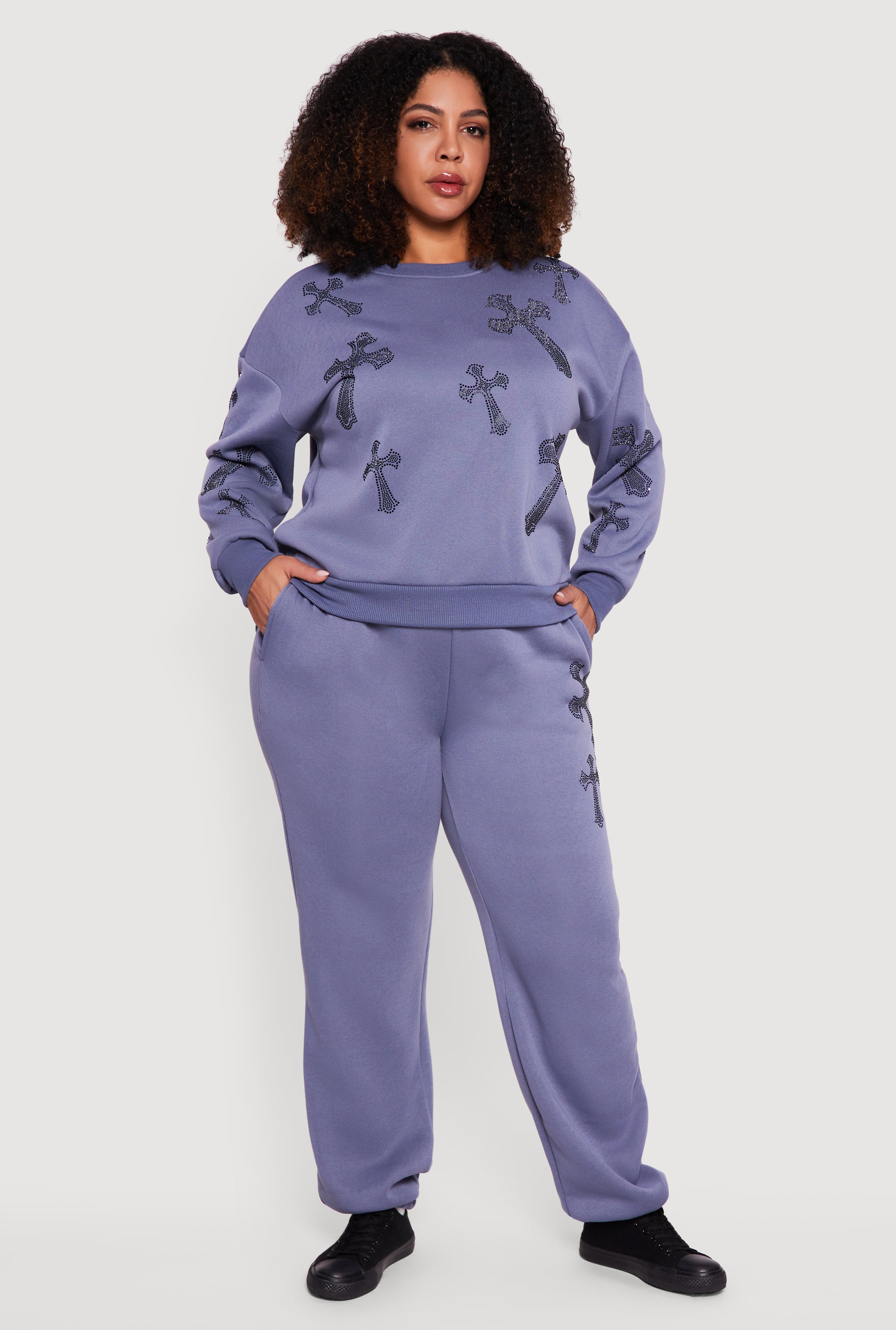 Plus Size Almost Famous Rhinestone Graphic Detail Sweatpants