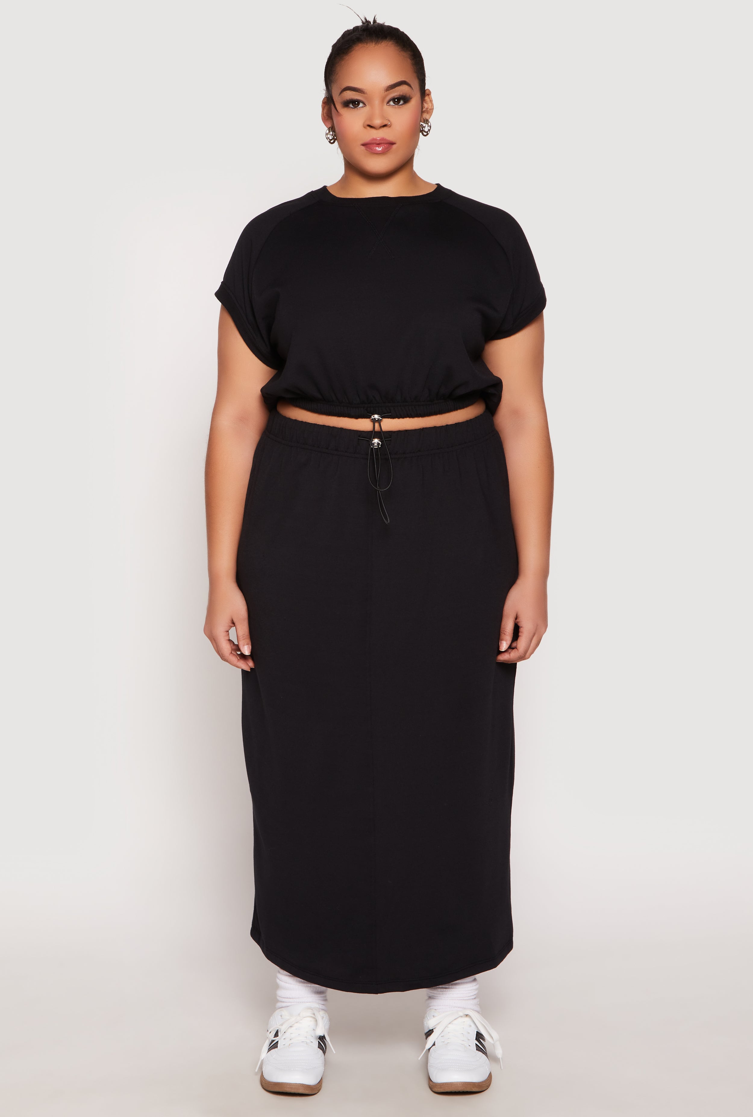 Plus Size Fleece Toggle Drawstring Waist Skirt