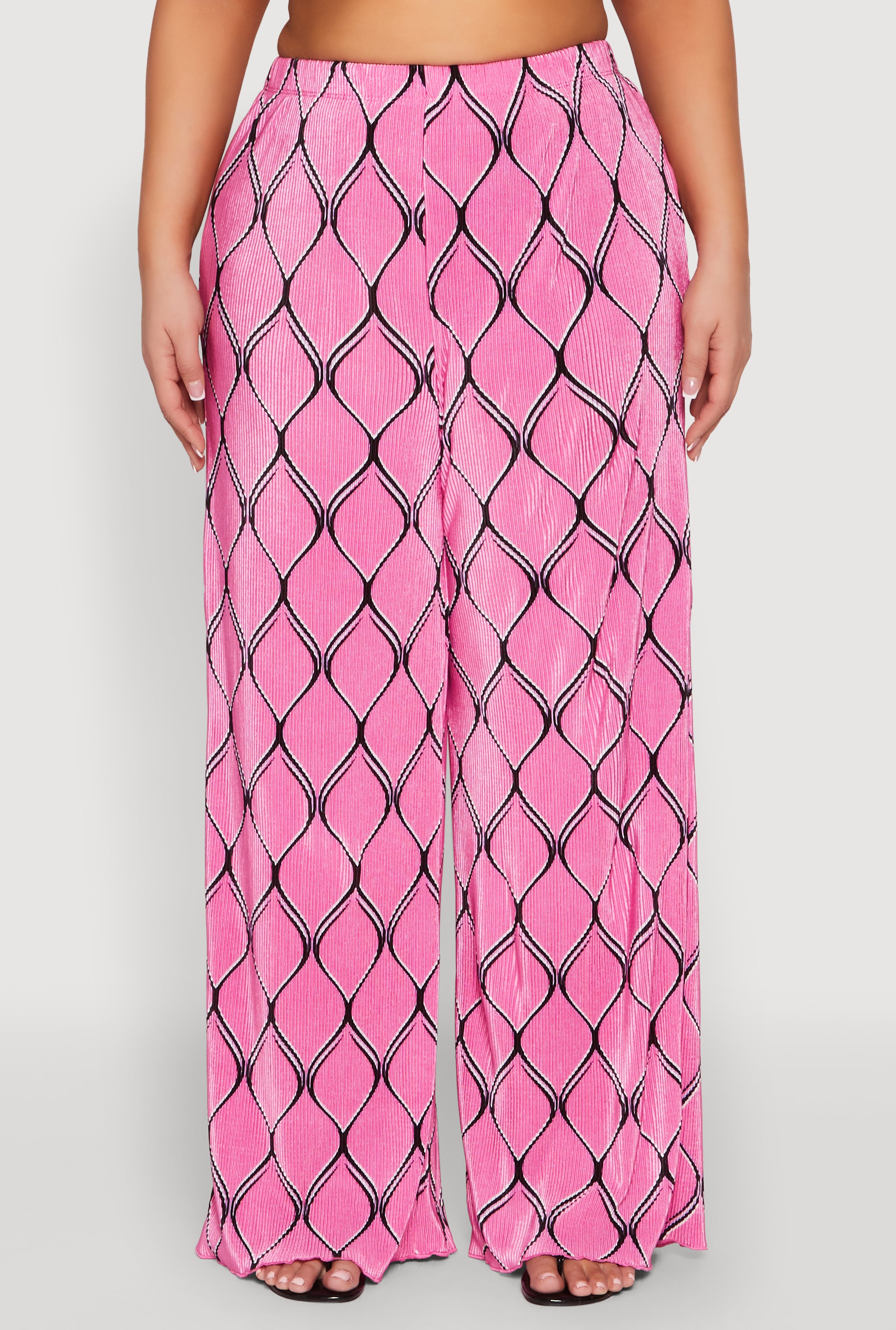 sdeasidepants size M 美品 Plus Size Almost Famous Printed Plisse Wide Leg Pants