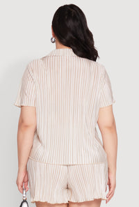 Plus Size Almost Famous Plisse Striped Shirt