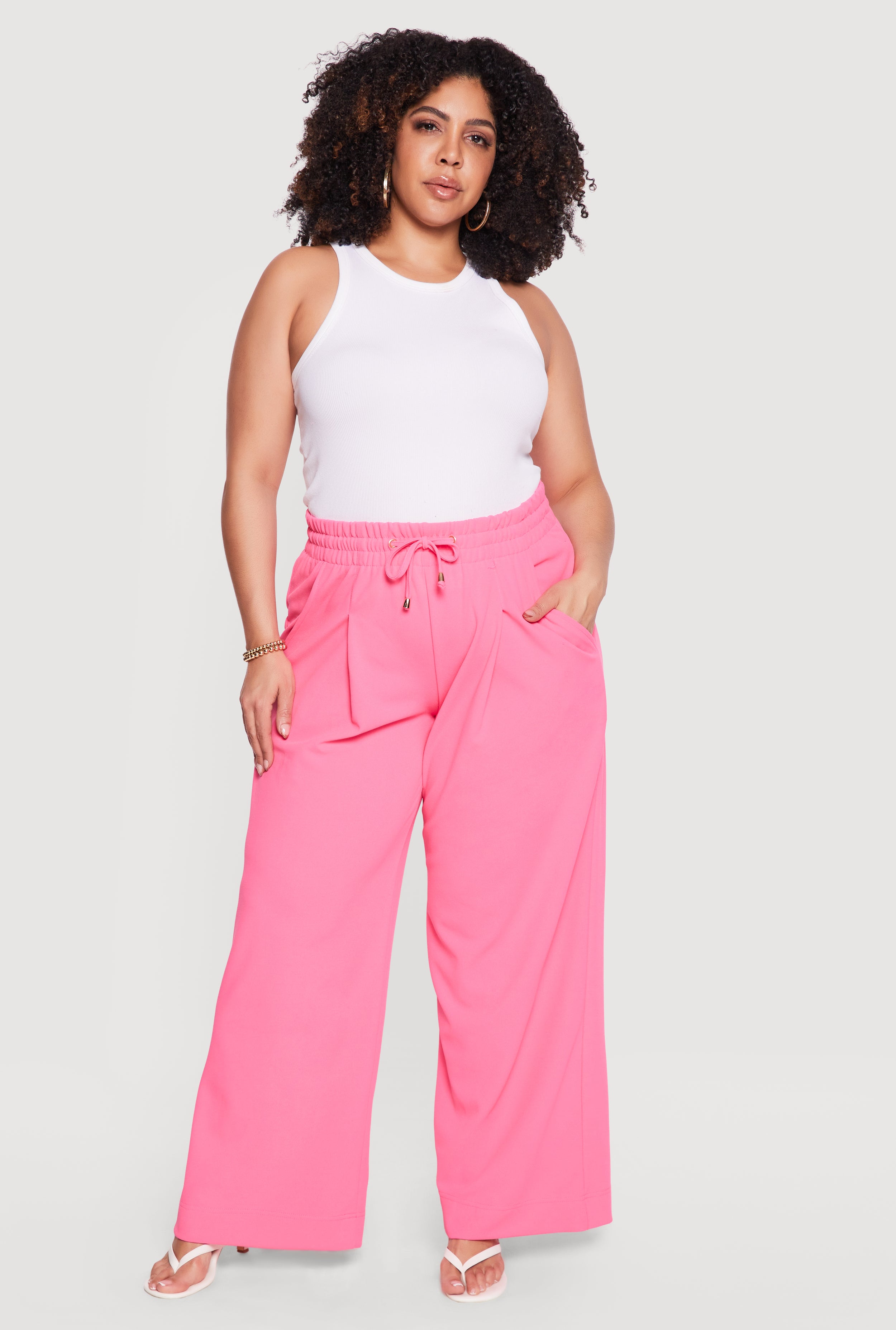 Plus Size High Waisted Crepe Knit Palazzo Pants